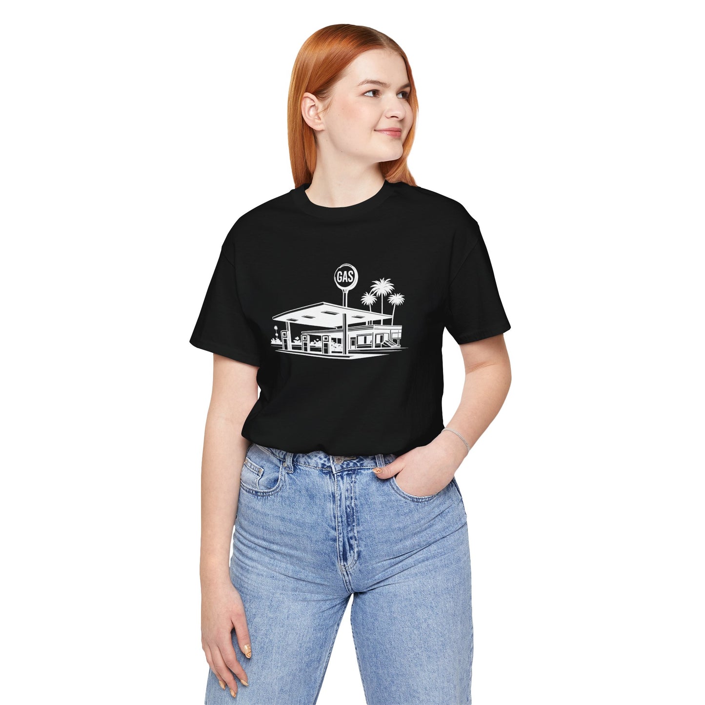 Mid Century Gas Station Graphic Tee, Icons of Mid Century series — Retro Desert Pump Illustration T-Shirt, Palm Springs Modern