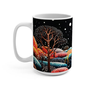 Mug 15oz Yellow Deer in a Winter Night Forest