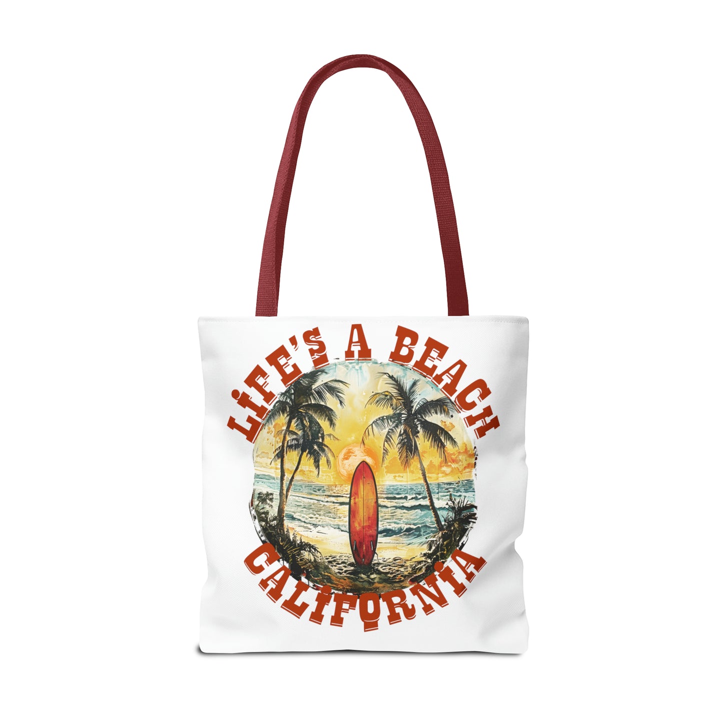 Life's a beach with red strap Tote Bag (AOP)