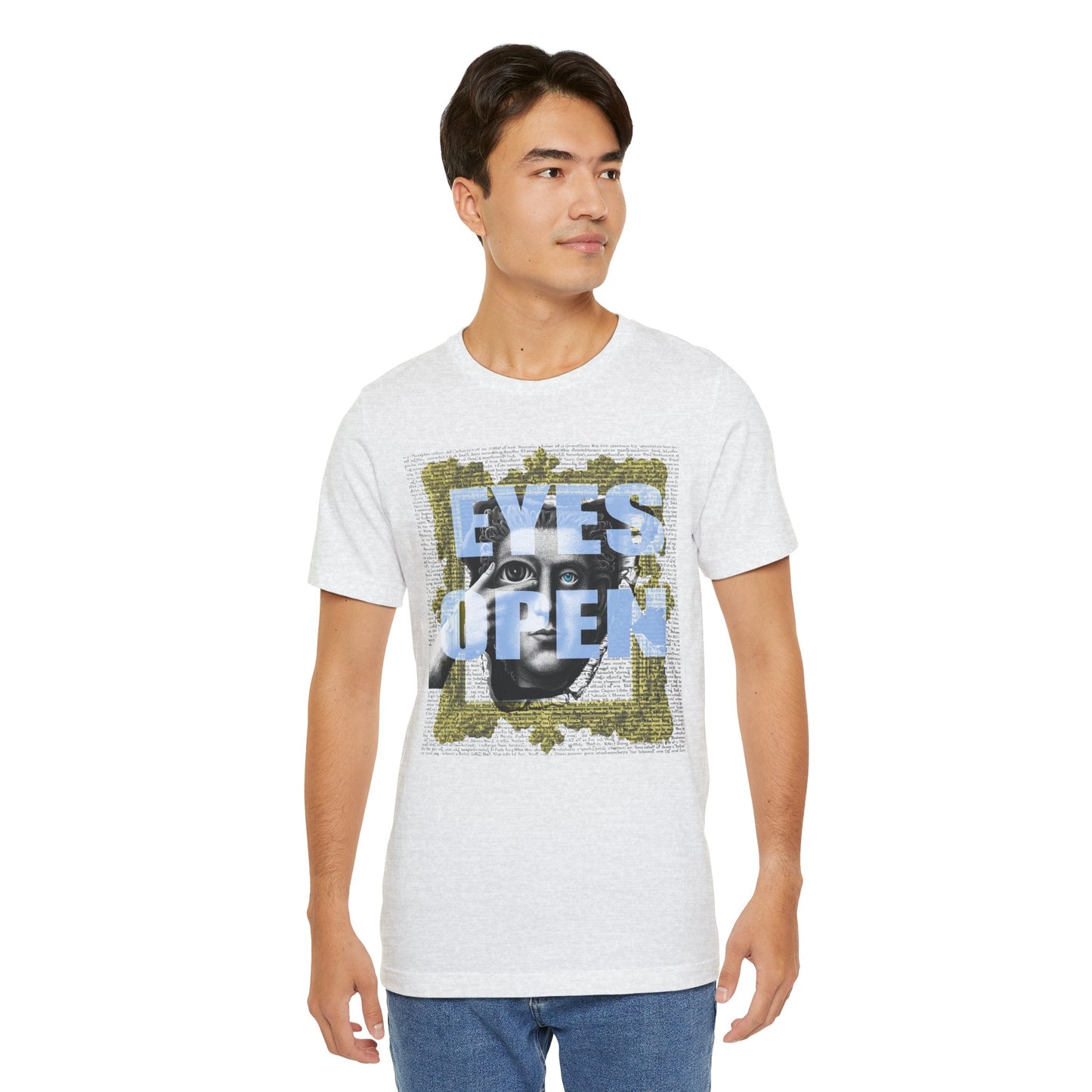 Eyes Open Graphic Tee – Surreal Pop Art Collage Shirt, Avant-Garde Streetwear, Vintage Engraving Design, Unisex Modern Fit Vintage Statue Graphic Shirt