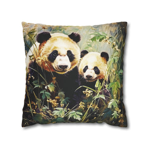 Square Pillow Case 18" x 18", CASE ONLY, no pillow form, original Art , A Mother Panda Bear and Her Cub in the Forest