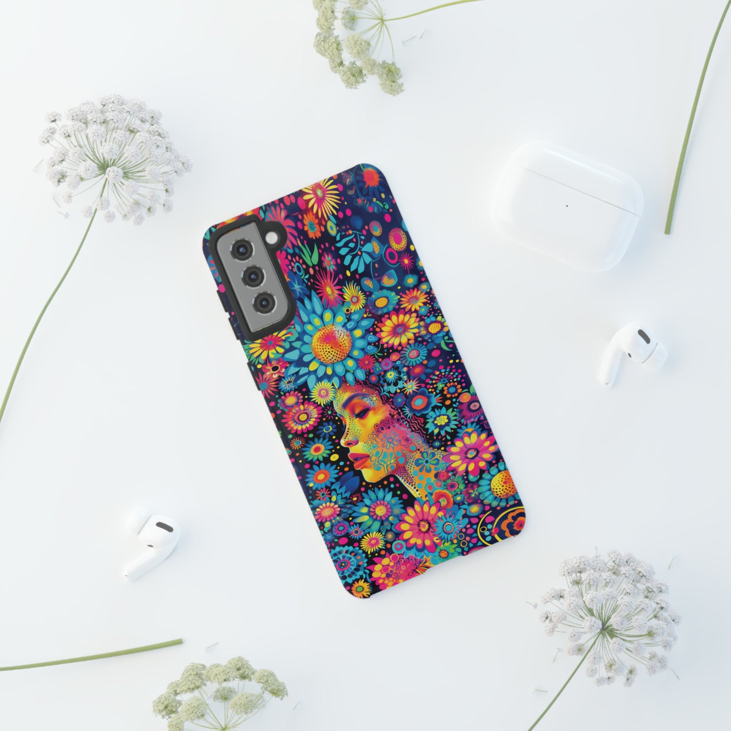 Phone Case, whimsical flower girl, Artistic design, Tough Case, Colorful flower fantasy design, iPhone 15, 14, 13, 12, 11, Samsung, Pixel