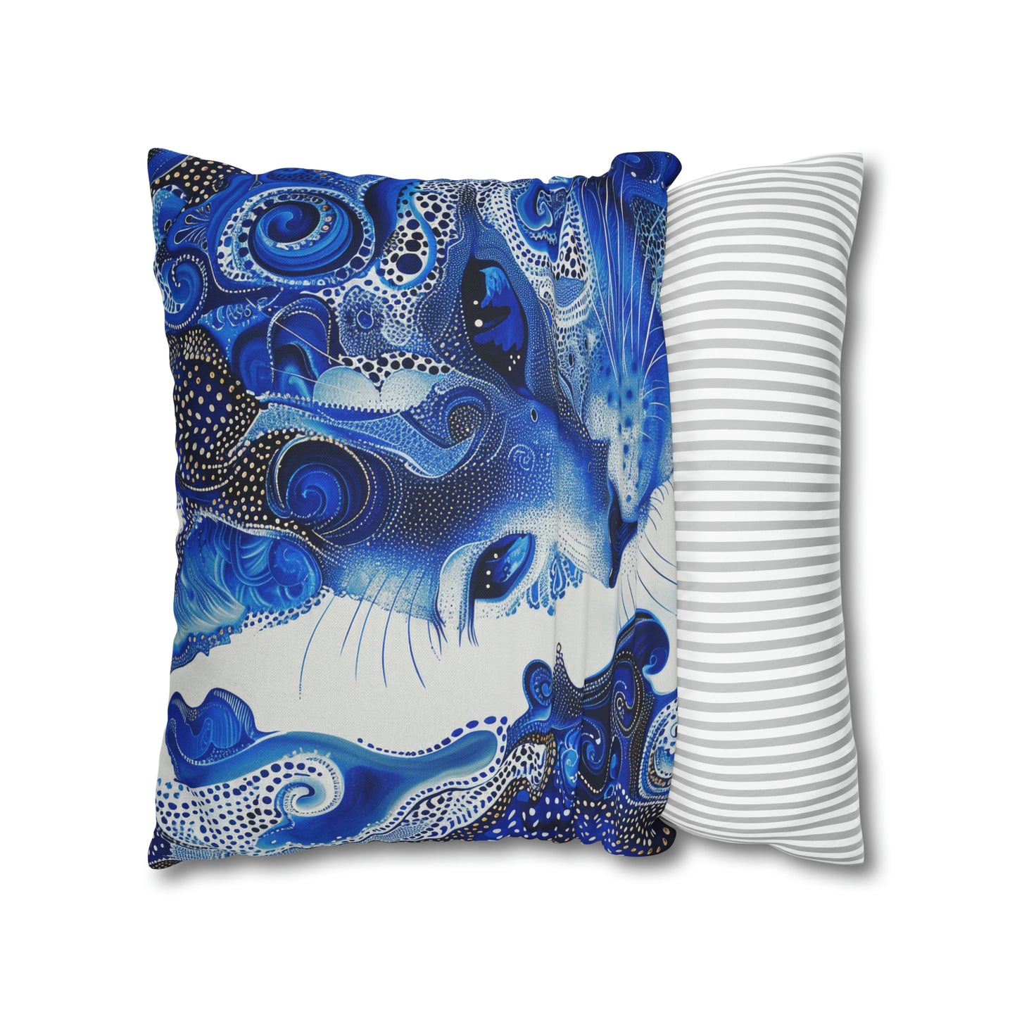 Modern Blue cat pillow, beautiful animal accent pillow, Home decor for cat lover, unique whimsical cat theme, Blue abstract style, case only