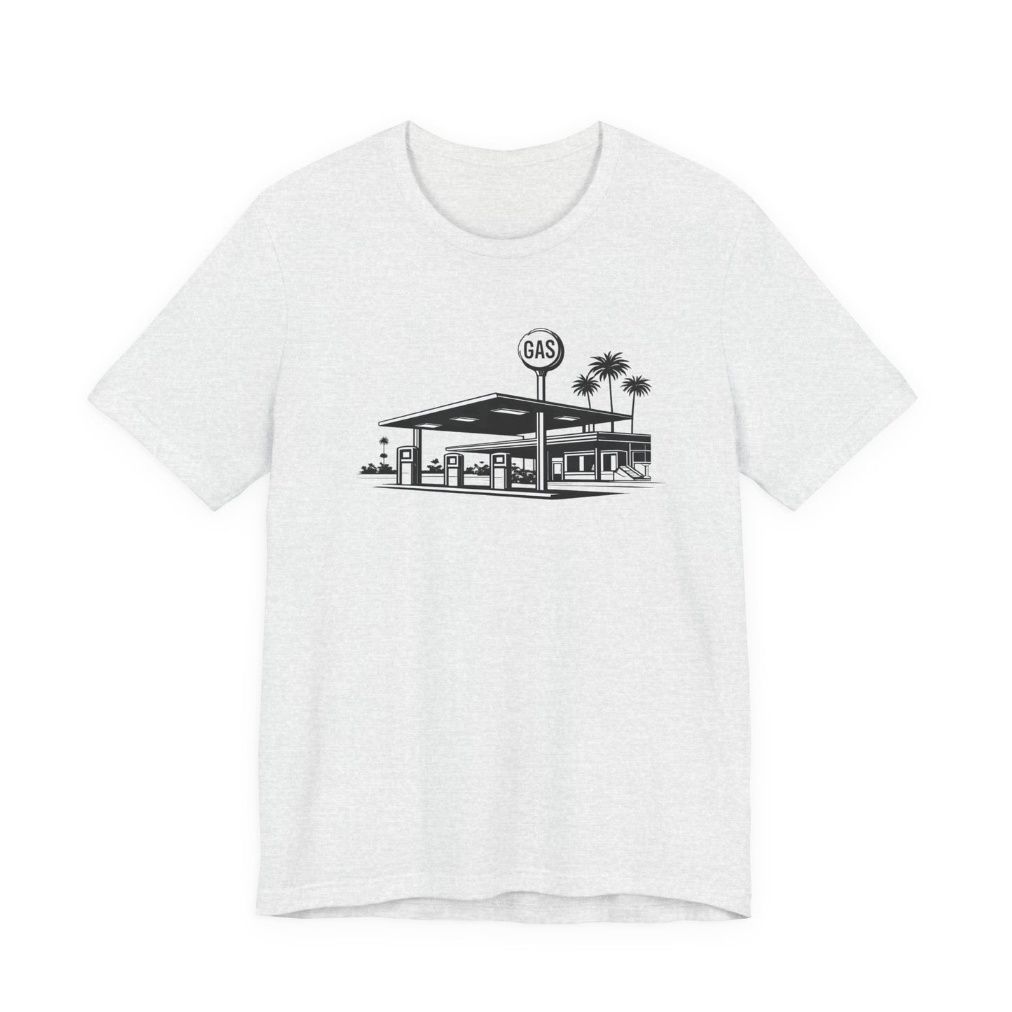 Mid Century Gas Station Graphic Tee, Icons of Mid Century series — Retro Desert Pump Illustration T-Shirt, Palm Springs Modern