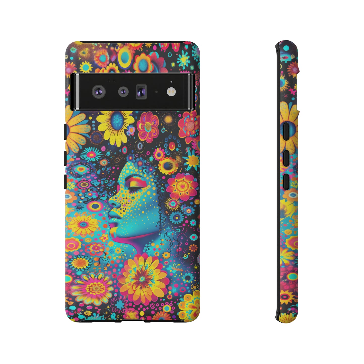 Phone Case, flower girl in aqua, Artistic design, Tough Case, Colorful whimsical flower fantasy design, iPhone 15, 14, 13, 12, 11, Samsung, Pixel