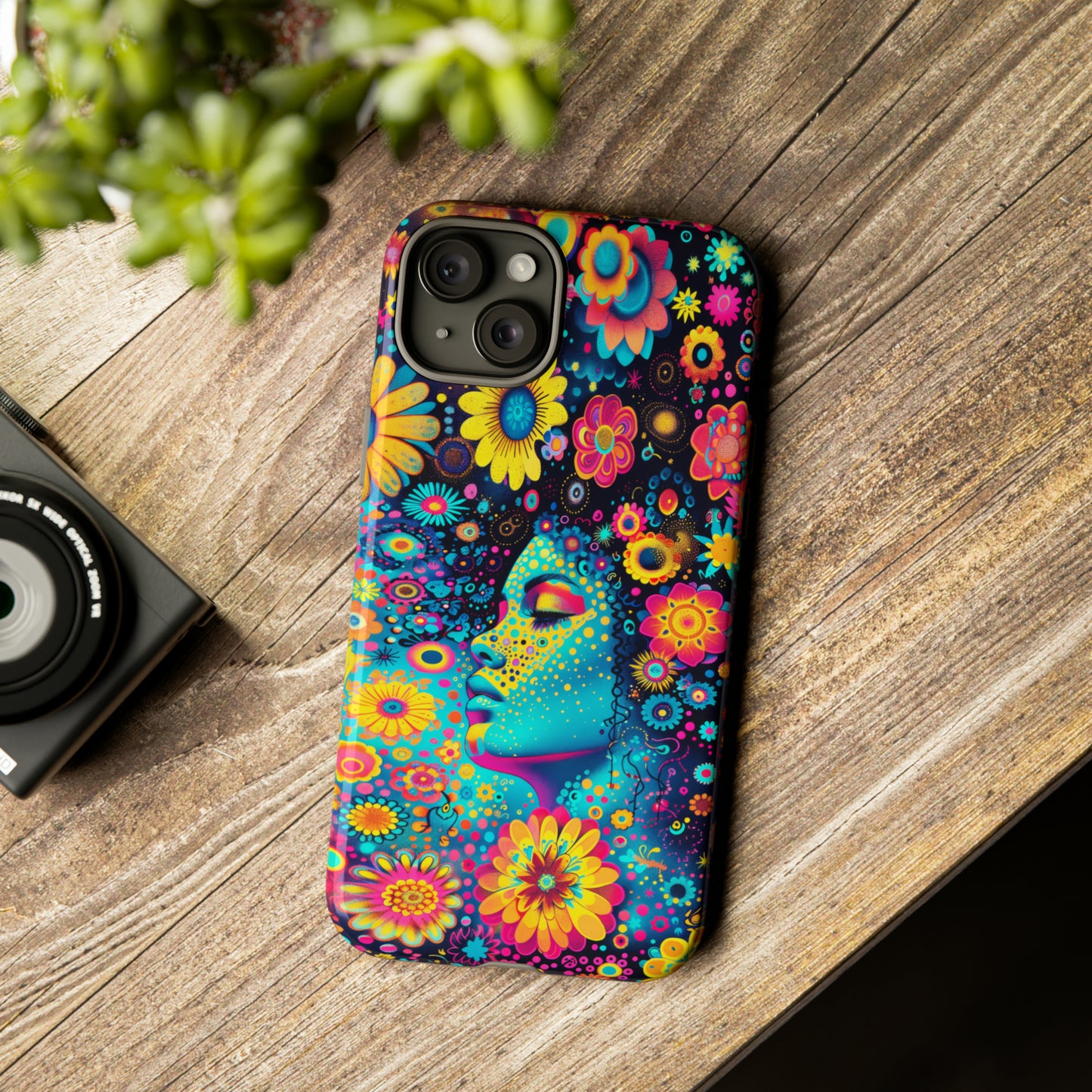 Phone Case, flower girl in aqua, Artistic design, Tough Case, Colorful whimsical flower fantasy design, iPhone 15, 14, 13, 12, 11, Samsung, Pixel
