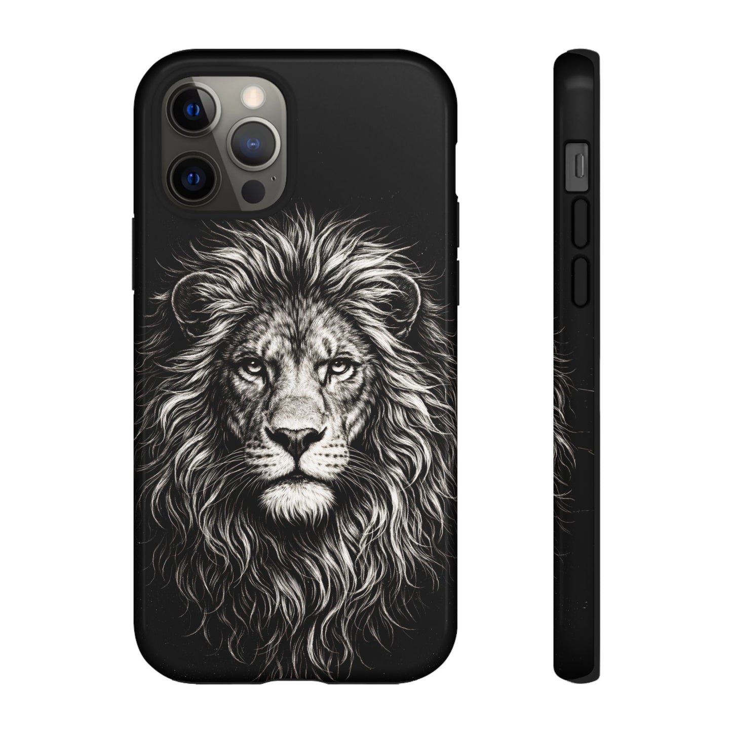 Lion Portrait Tough Phone Case — Protective Black Rugged Case with Detailed Lion Artwork