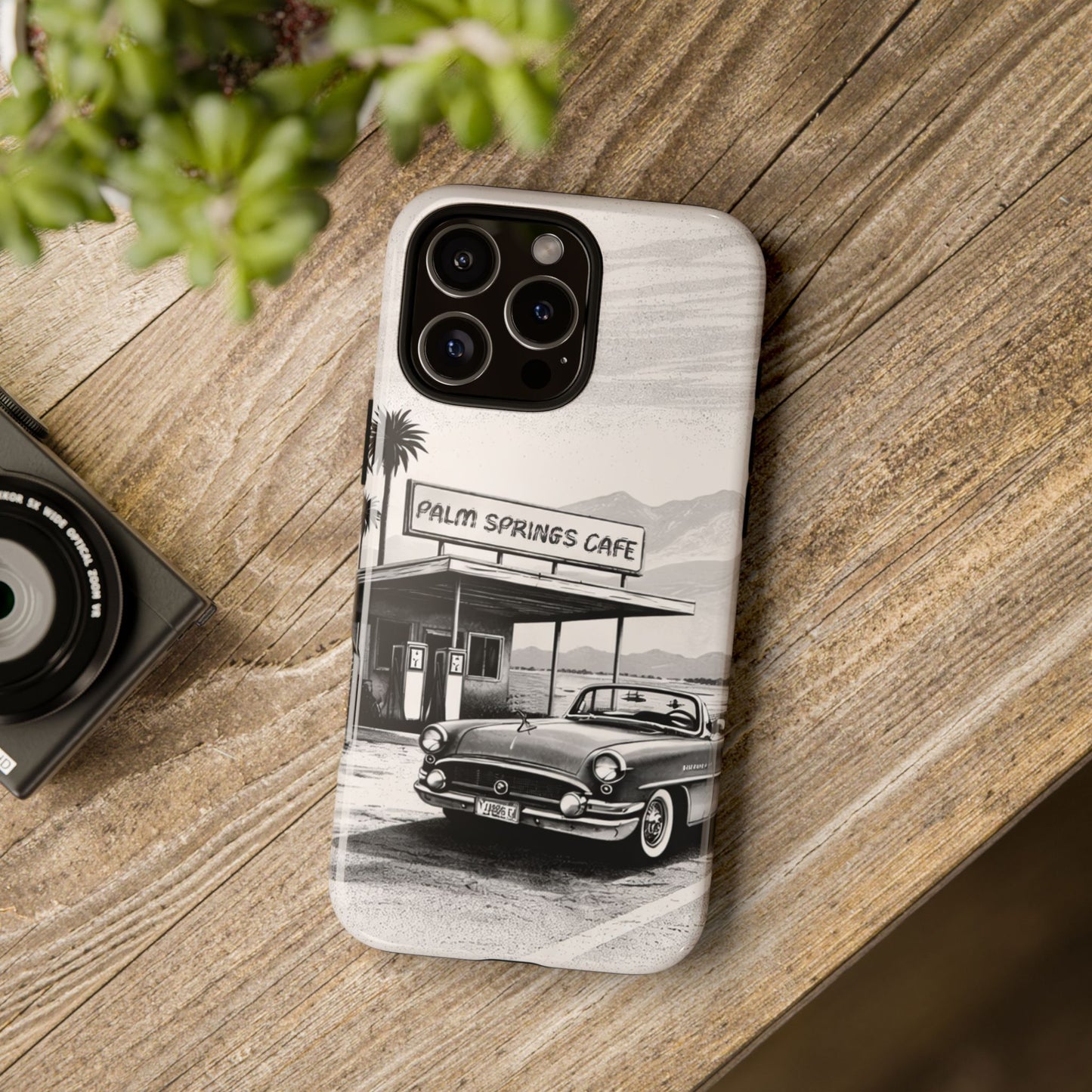 Vintage Palm Springs Cafe Phone Case – Retro Convertible Roadtrip Design