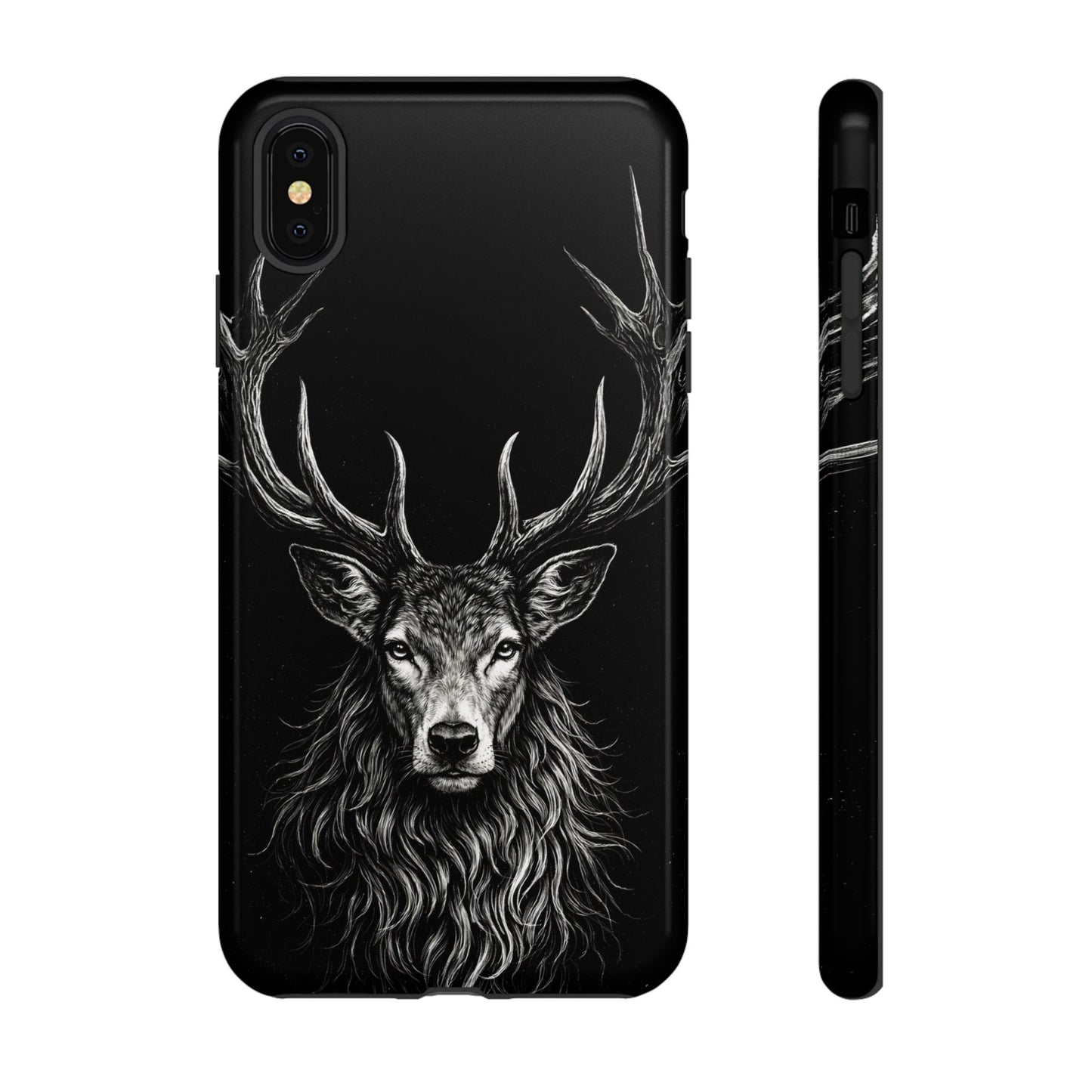 Stag Head drawing Phone Case — Chalk drawing on black of a Deer Protective Phone Cover