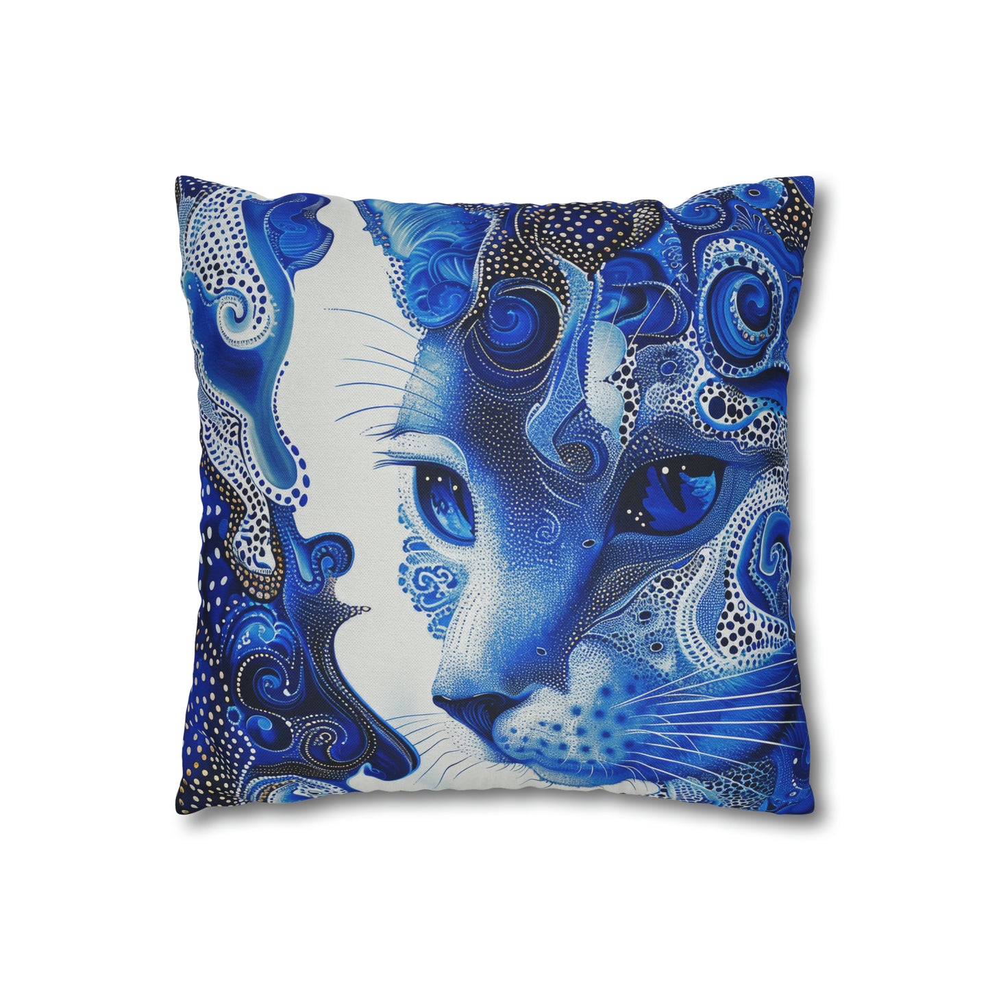 Modern Blue cat pillow, beautiful animal accent pillow, Home decor for cat lover, unique whimsical cat theme, Blue abstract style, case only