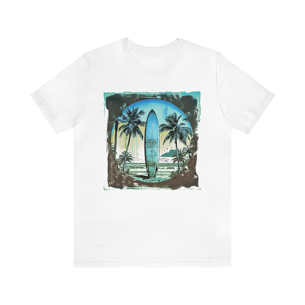 Blue board on the beach Unisex Jersey Short Sleeve Tee