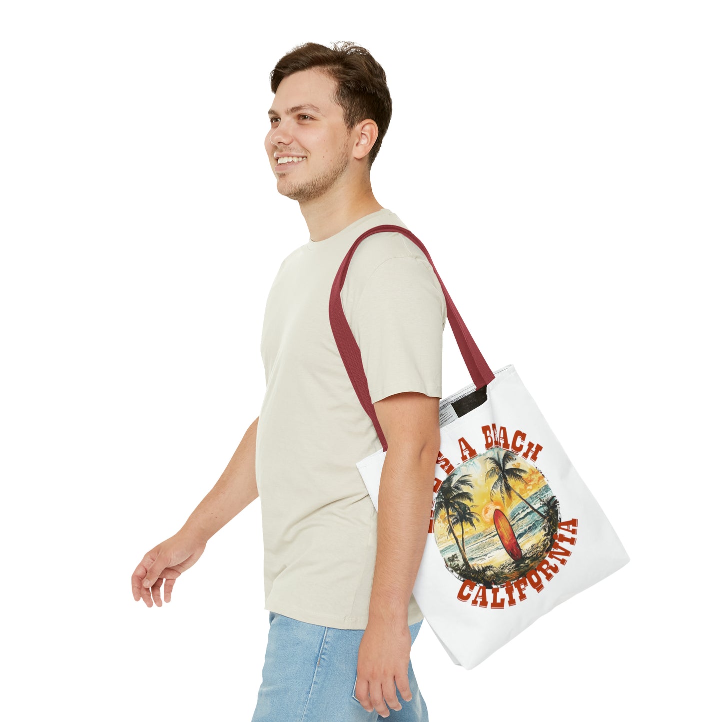 Life's a beach with red strap Tote Bag (AOP)