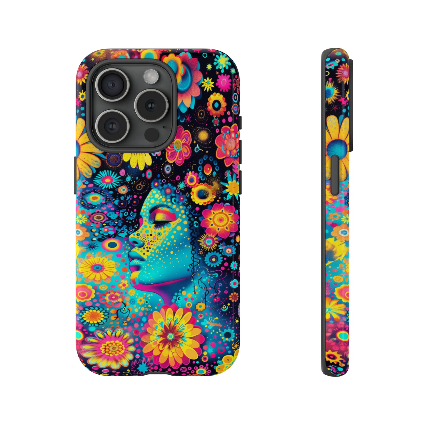 Phone Case, flower girl in aqua, Artistic design, Tough Case, Colorful whimsical flower fantasy design, iPhone 15, 14, 13, 12, 11, Samsung, Pixel