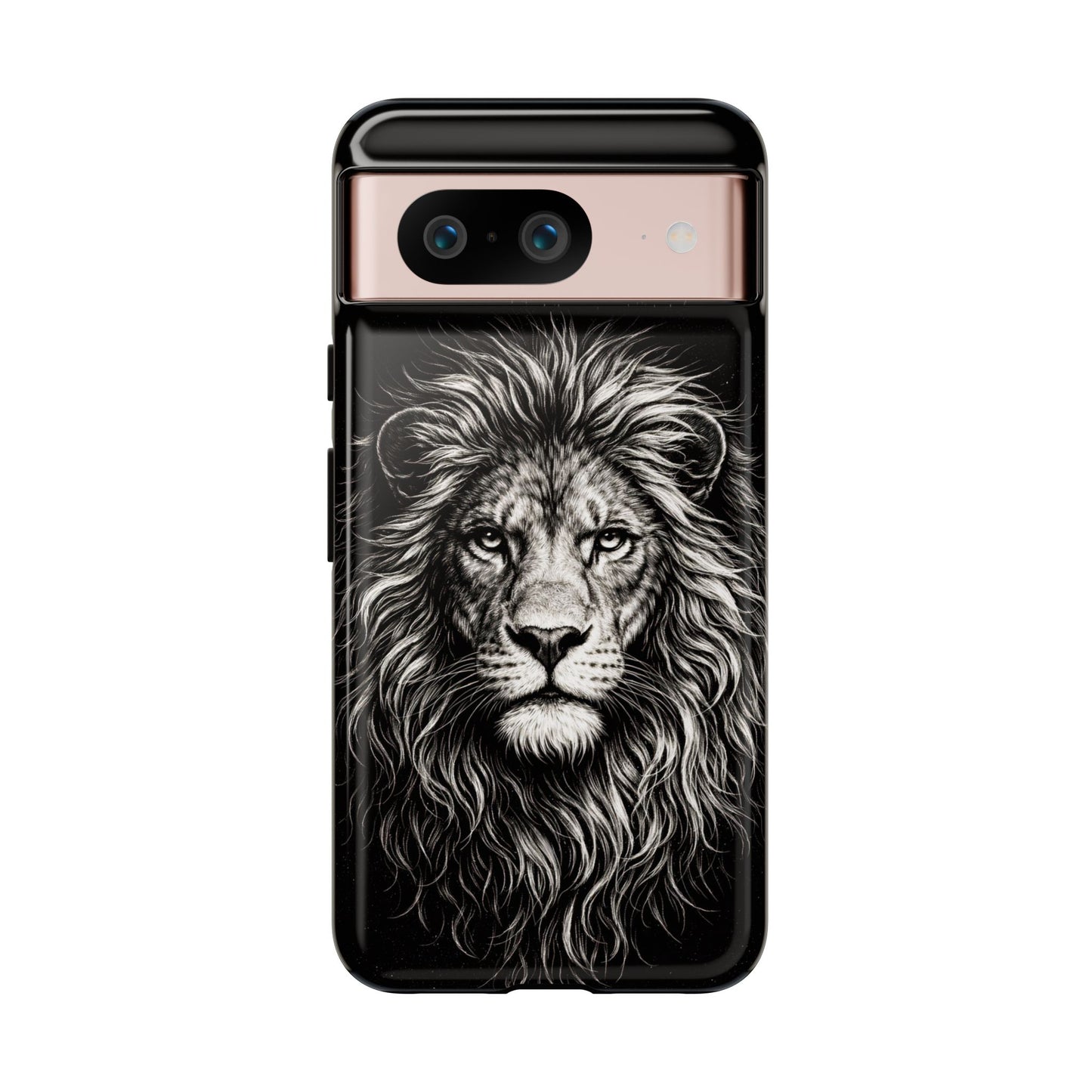 Lion Portrait Tough Phone Case — Protective Black Rugged Case with Detailed Lion Artwork