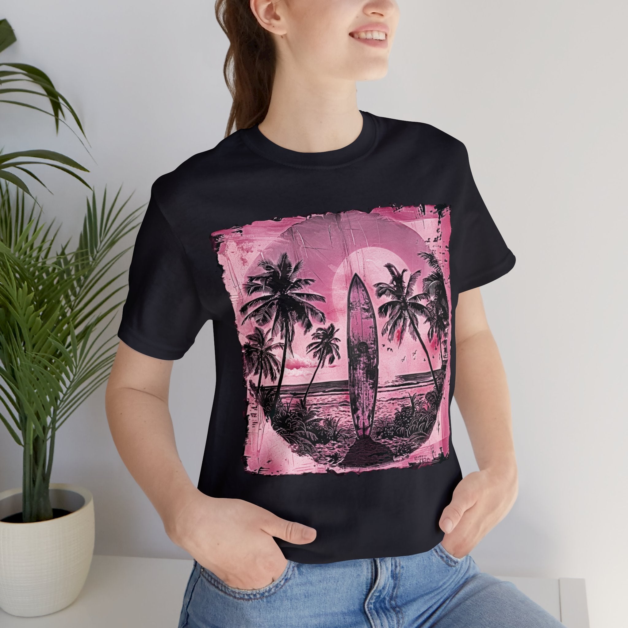 Pink vintage surfboard Unisex Jersey Short Sleeve Tee