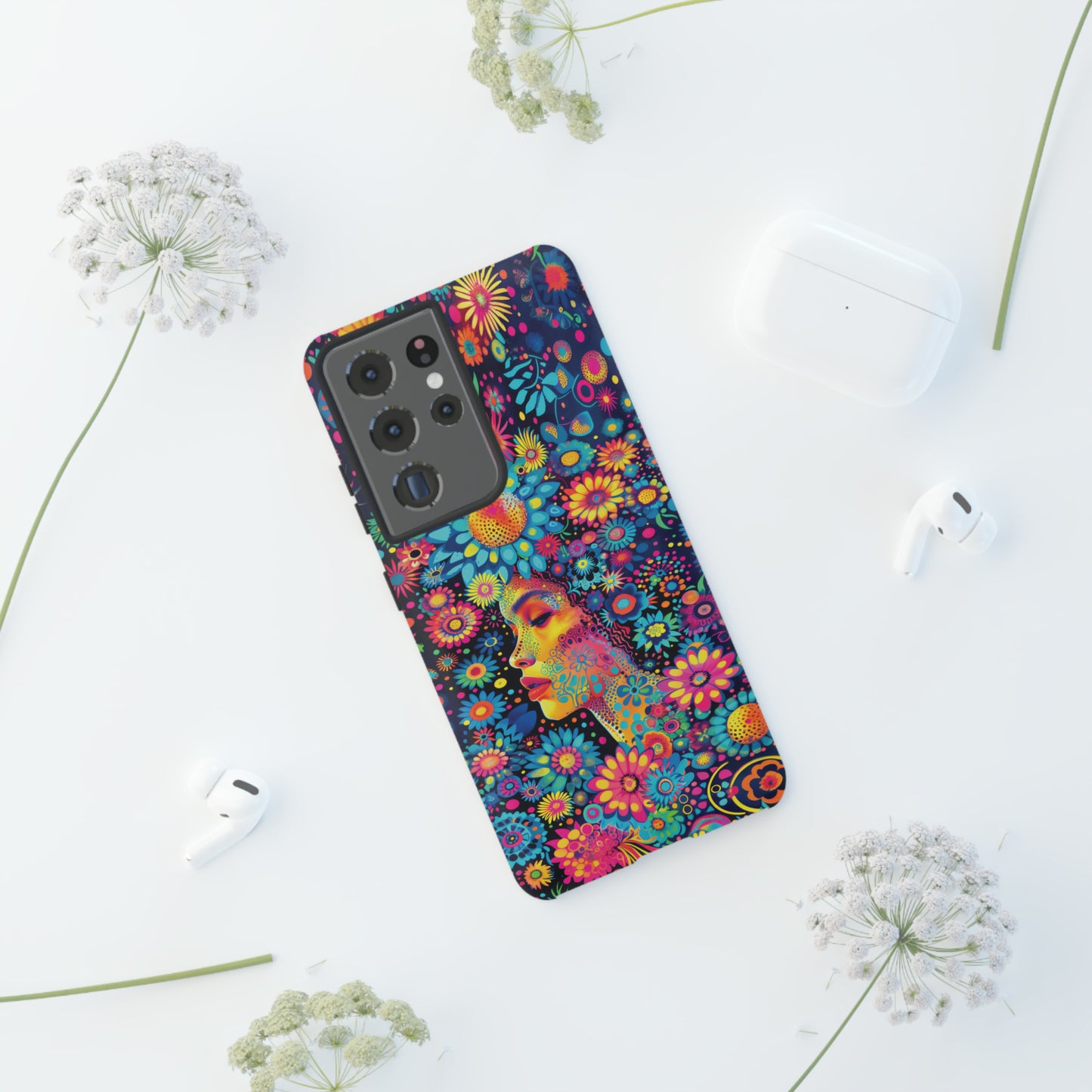 Phone Case, whimsical flower girl, Artistic design, Tough Case, Colorful flower fantasy design, iPhone 15, 14, 13, 12, 11, Samsung, Pixel