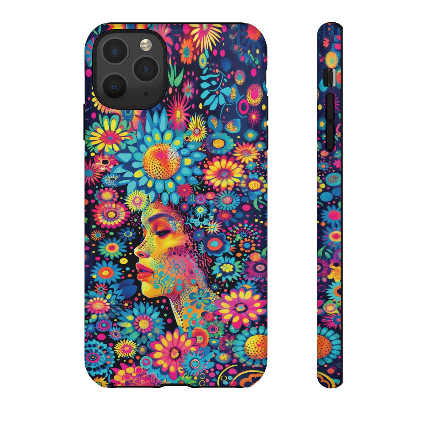Phone Case, whimsical flower girl, Artistic design, Tough Case, Colorful flower fantasy design, iPhone 15, 14, 13, 12, 11, Samsung, Pixel