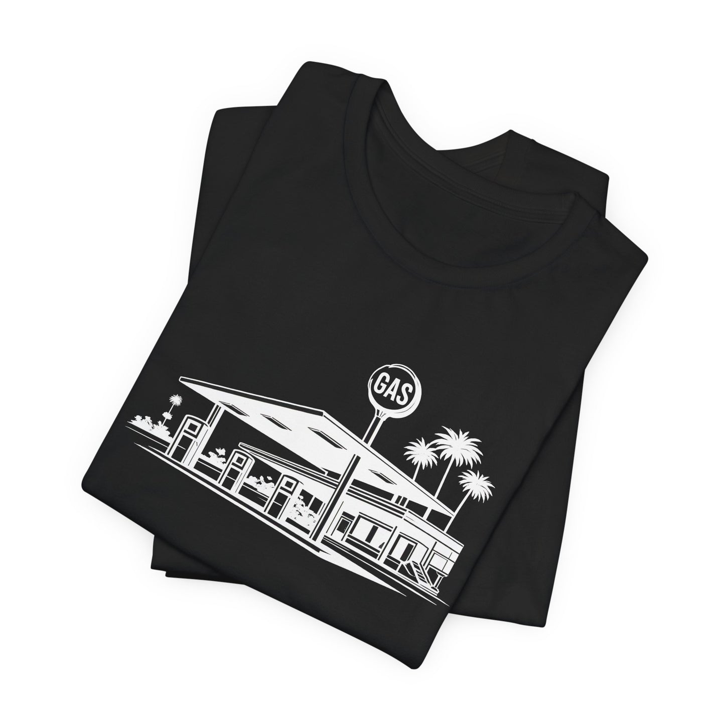 Mid Century Gas Station Graphic Tee, Icons of Mid Century series — Retro Desert Pump Illustration T-Shirt, Palm Springs Modern