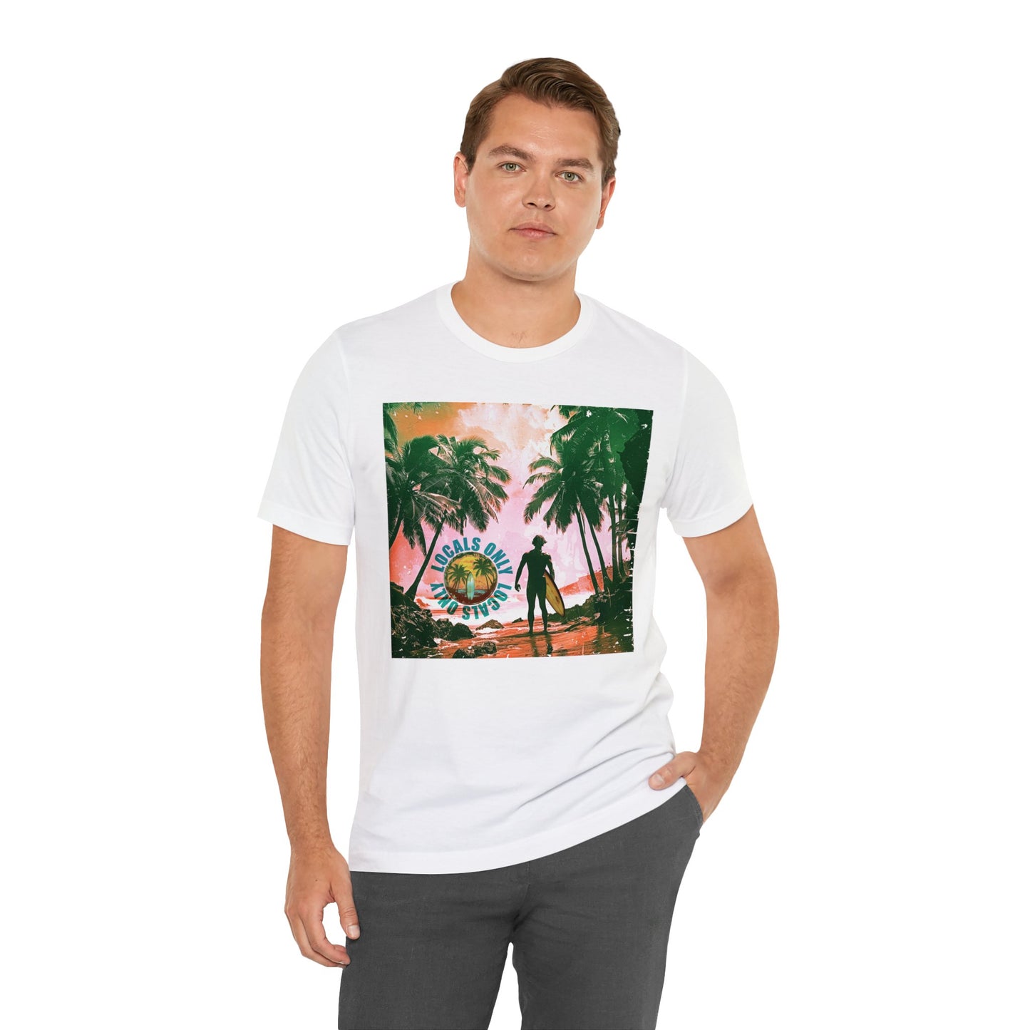 Beach scene with Locals Only stamp Unisex Jersey Short Sleeve Tee
