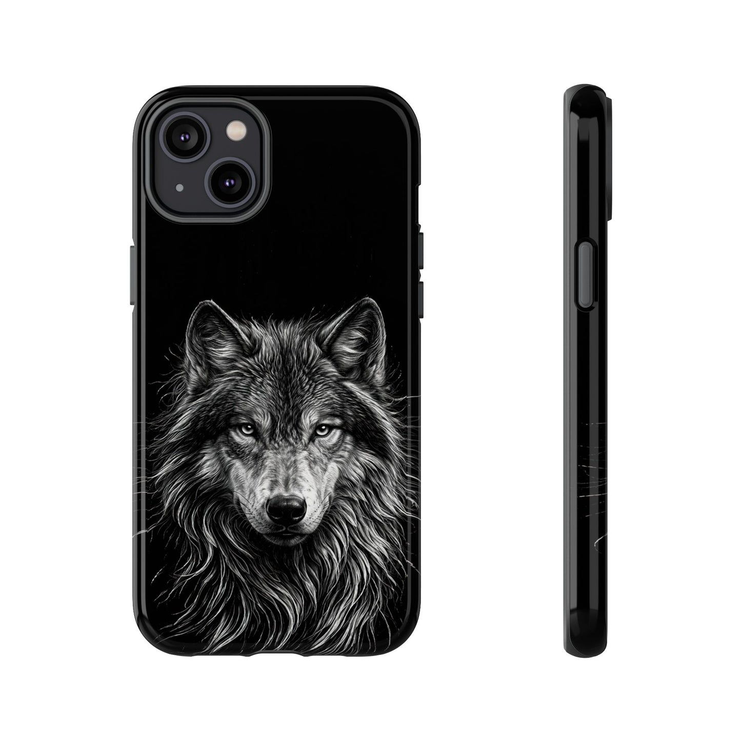 Wolf drawing Phone Case - Tough and Stylish Black Design