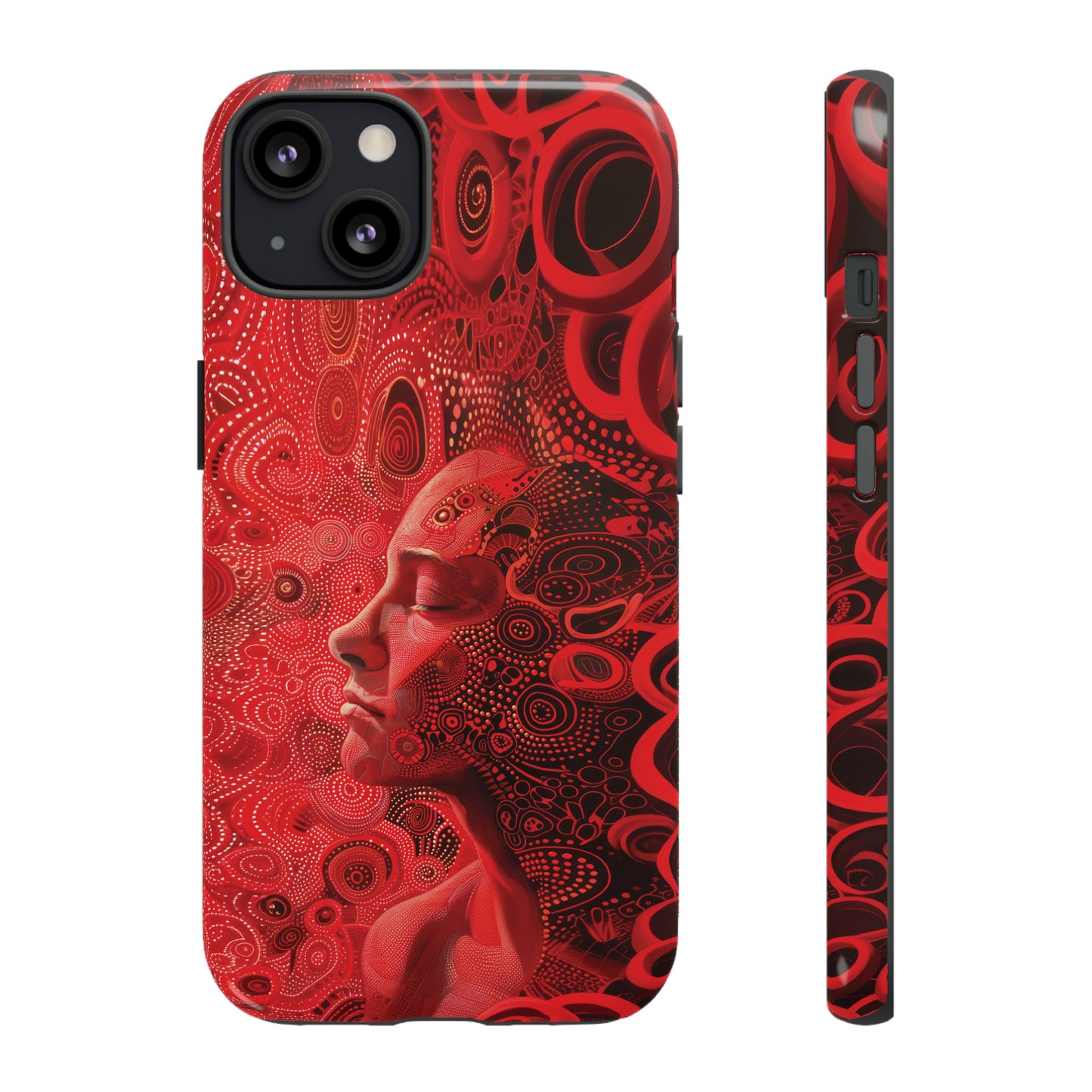 Phone Case, woman in red, Artistic design, Tough Case, red whimsical fantasy design, iPhone 15, 14, 13, 12, 11, Samsung, Pixel