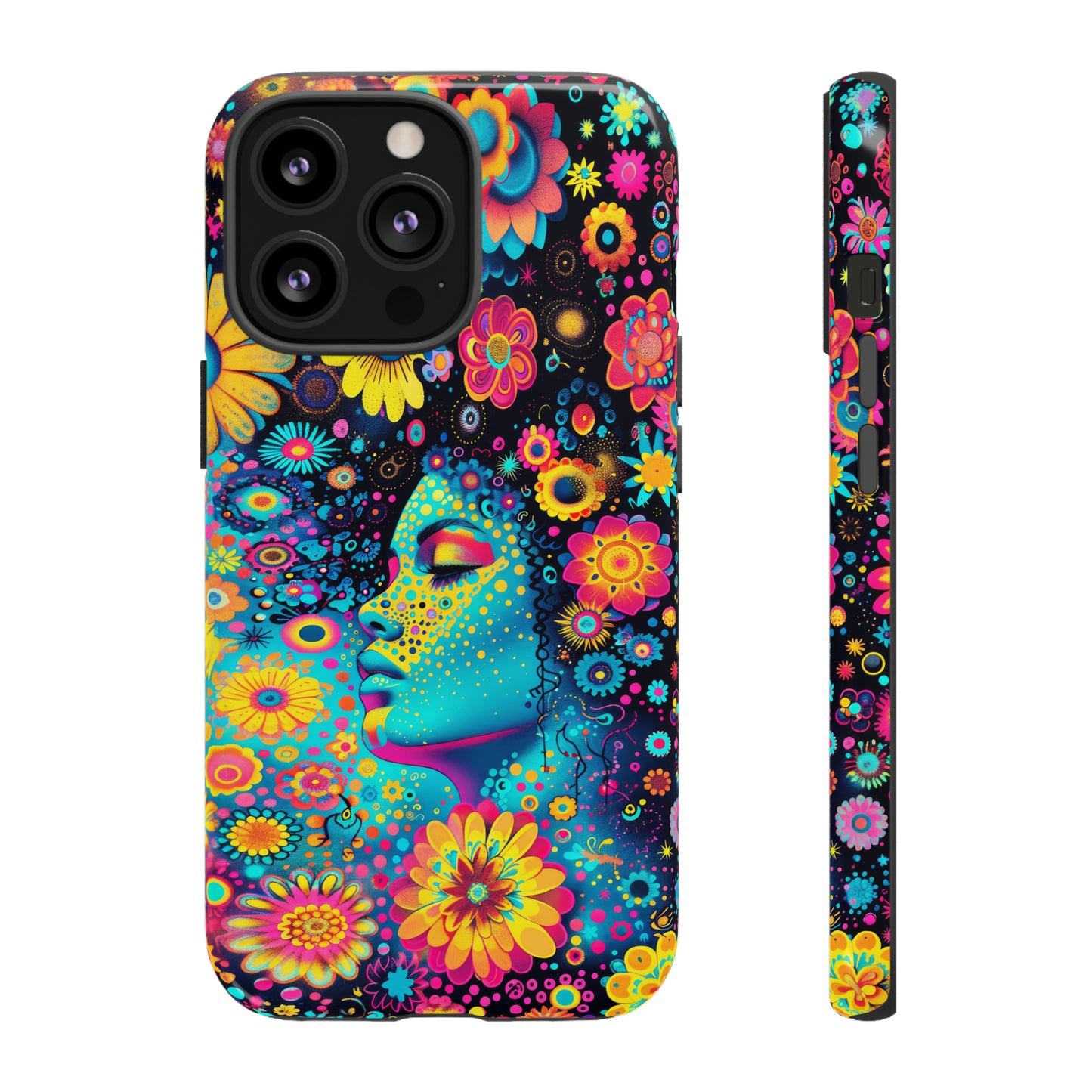 Phone Case, flower girl in aqua, Artistic design, Tough Case, Colorful whimsical flower fantasy design, iPhone 15, 14, 13, 12, 11, Samsung, Pixel