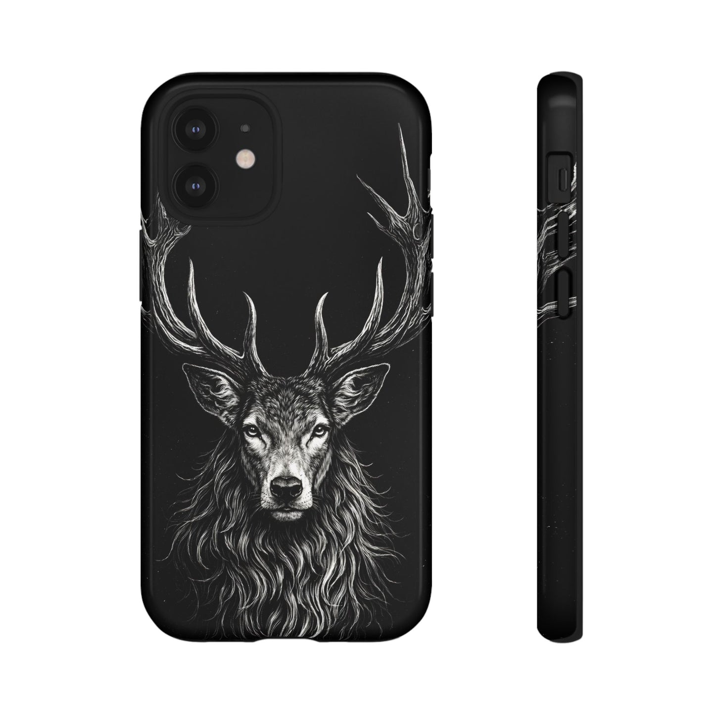 Stag Head drawing Phone Case — Chalk drawing on black of a Deer Protective Phone Cover