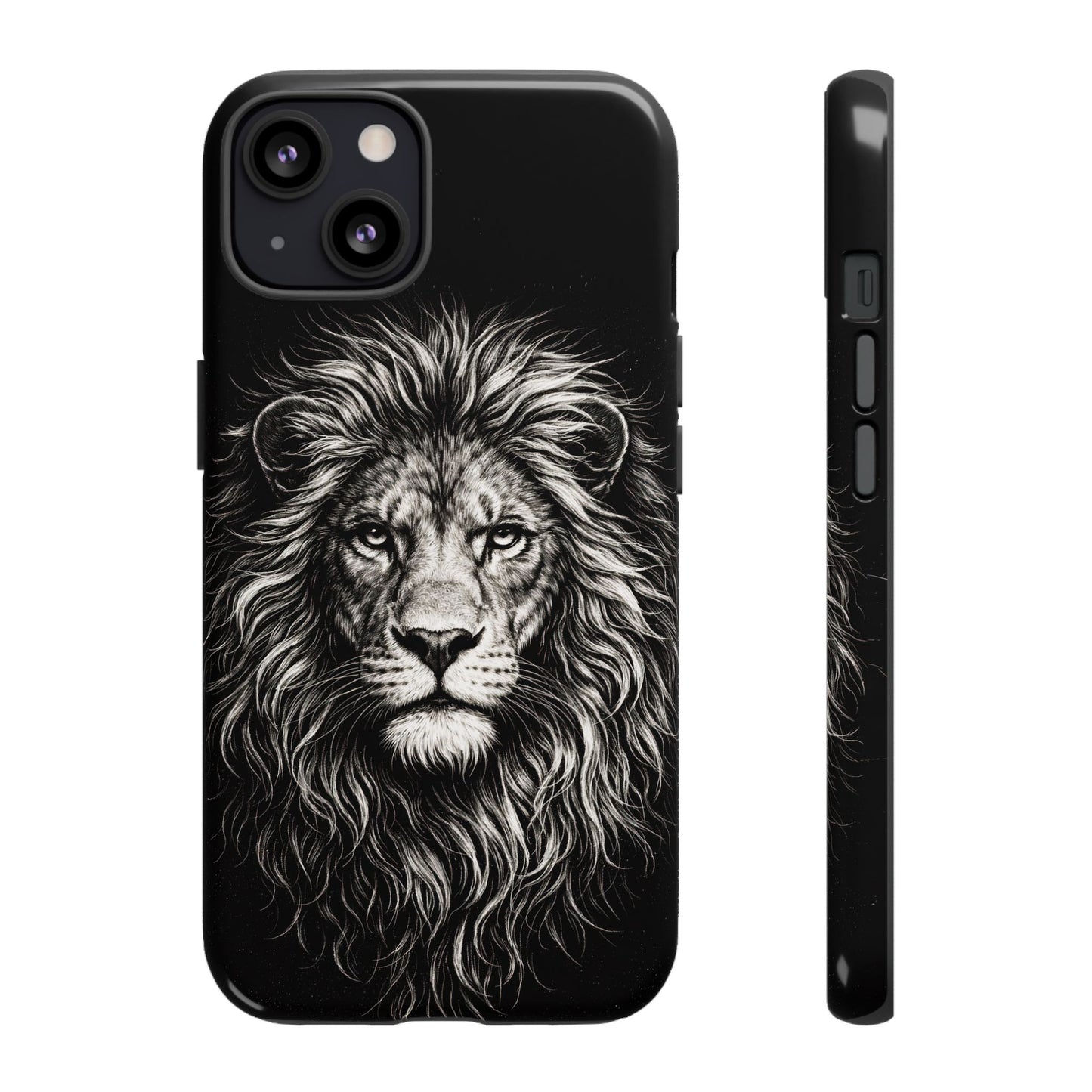 Lion Portrait Tough Phone Case — Protective Black Rugged Case with Detailed Lion Artwork
