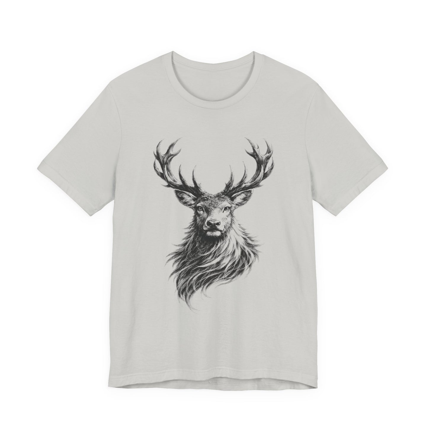 Stag Deer Charcoal Sketch T-Shirt – Black & White Wildlife Art unisex Tee