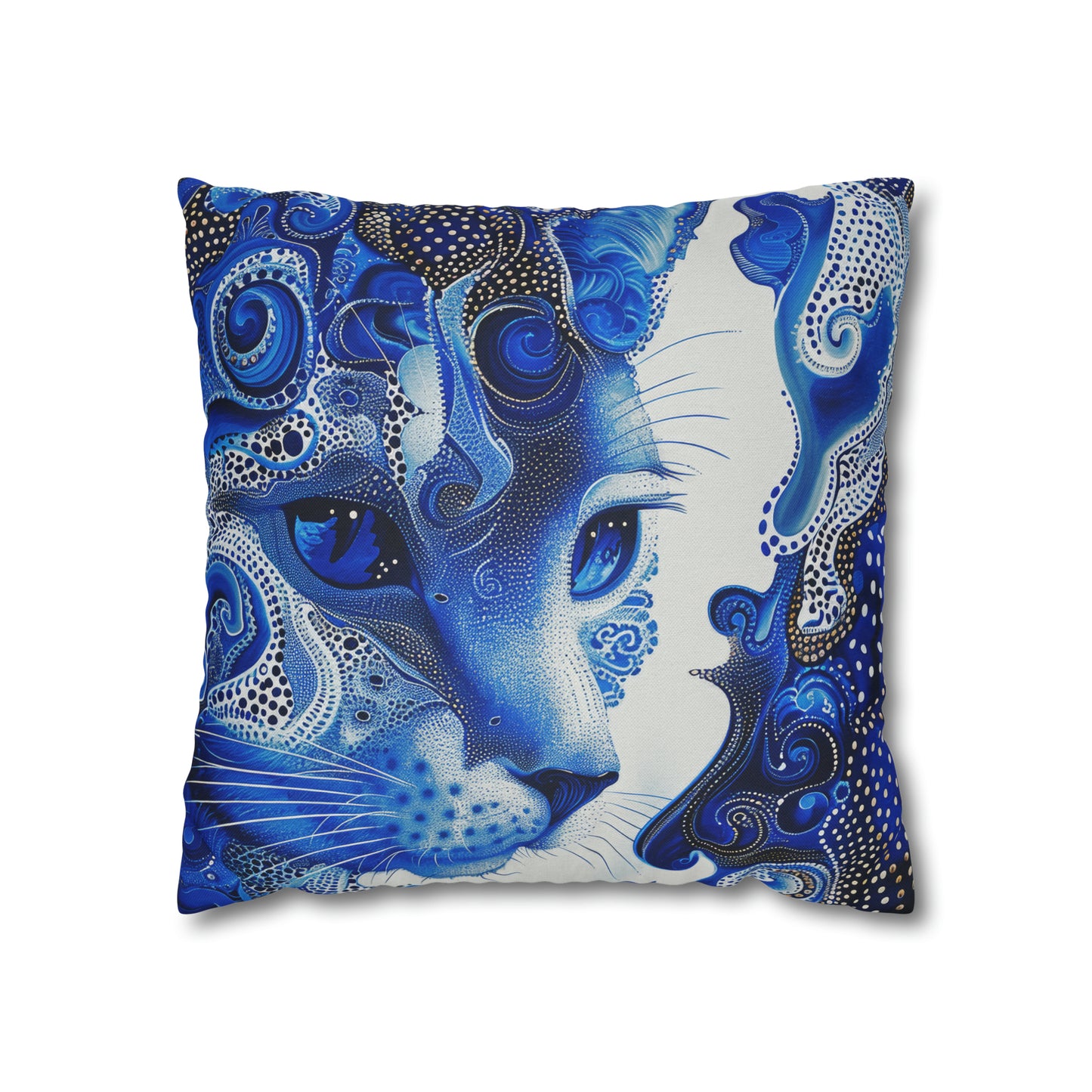 Modern Blue cat pillow, beautiful animal accent pillow, Home decor for cat lover, unique whimsical cat theme, Blue abstract style, case only