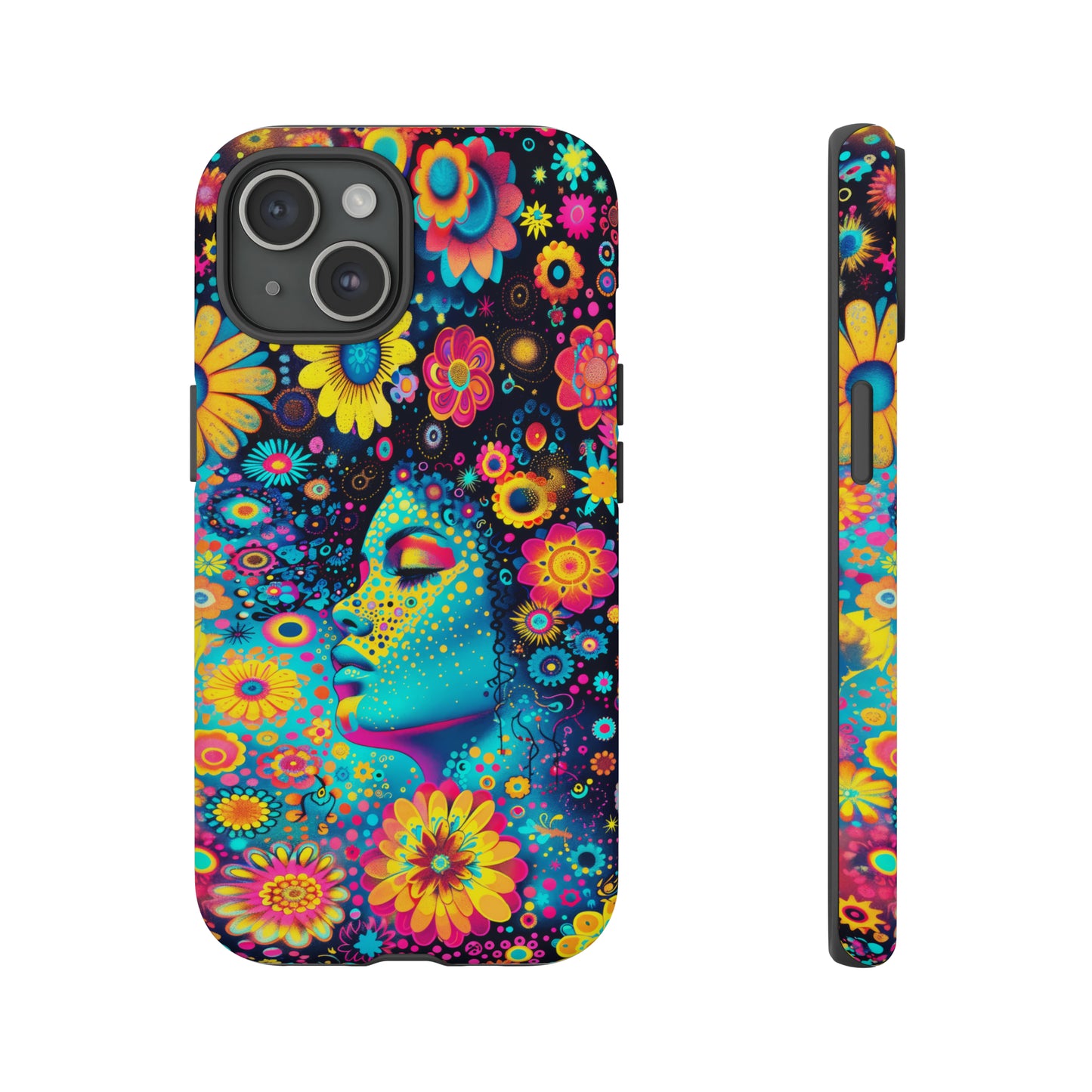 Phone Case, flower girl in aqua, Artistic design, Tough Case, Colorful whimsical flower fantasy design, iPhone 15, 14, 13, 12, 11, Samsung, Pixel