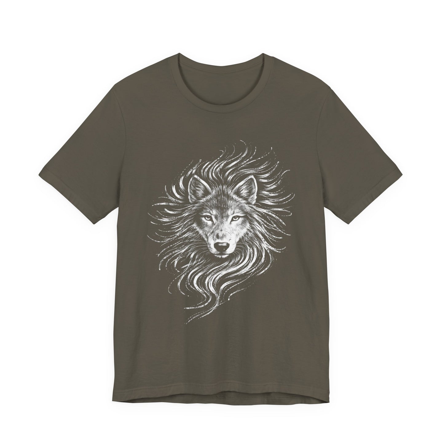 Wolf drawn Portrait T‑Shirt in chalk style — Detailed White Wolf Graphic Tee for Men & Women