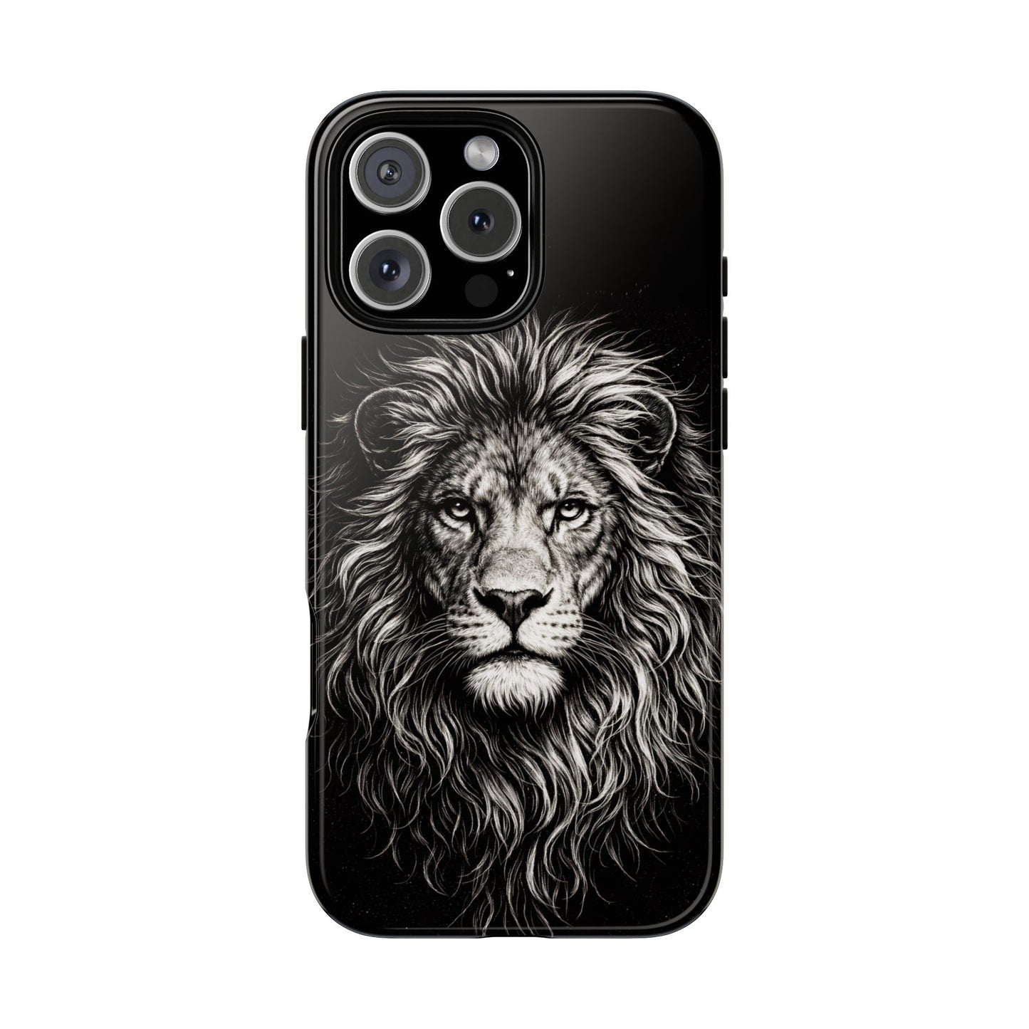 Lion Portrait Tough Phone Case — Protective Black Rugged Case with Detailed Lion Artwork