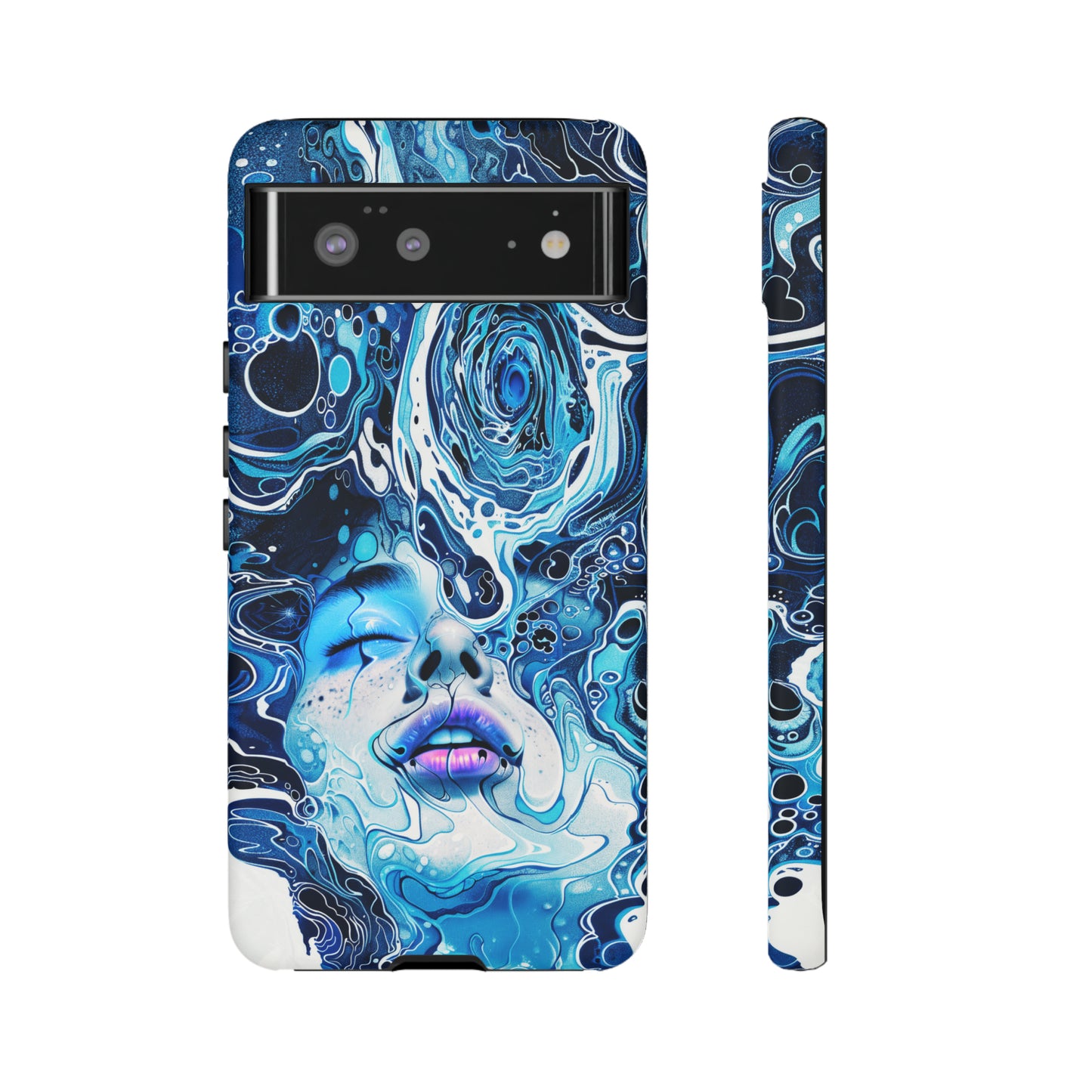 Phone Case, whimsical water fantasy design, blue woman in water, Artistic design, Tough Case, , iPhone 15, 14, 13, 12, 11, Samsung, Pixel