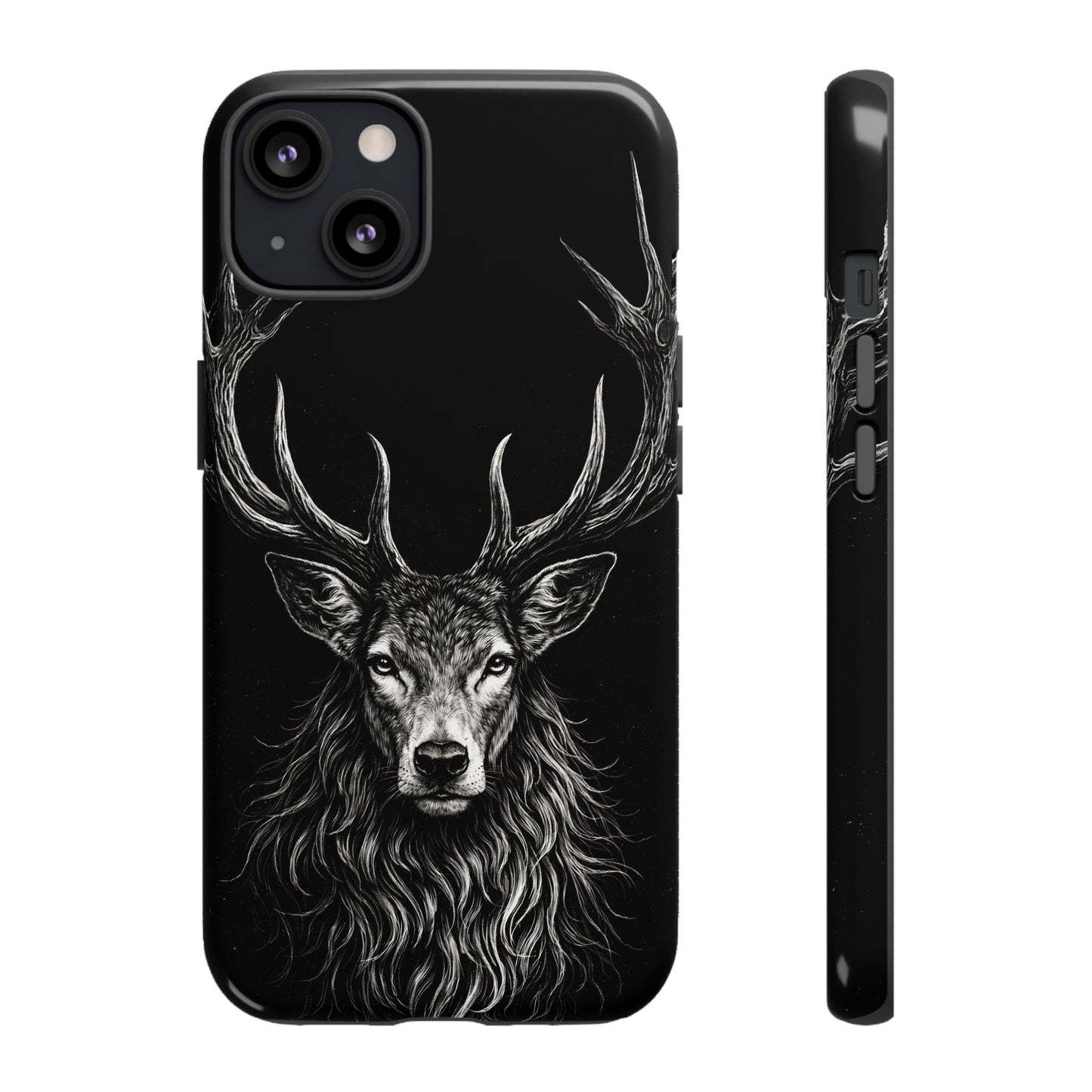 Stag Head drawing Phone Case — Chalk drawing on black of a Deer Protective Phone Cover