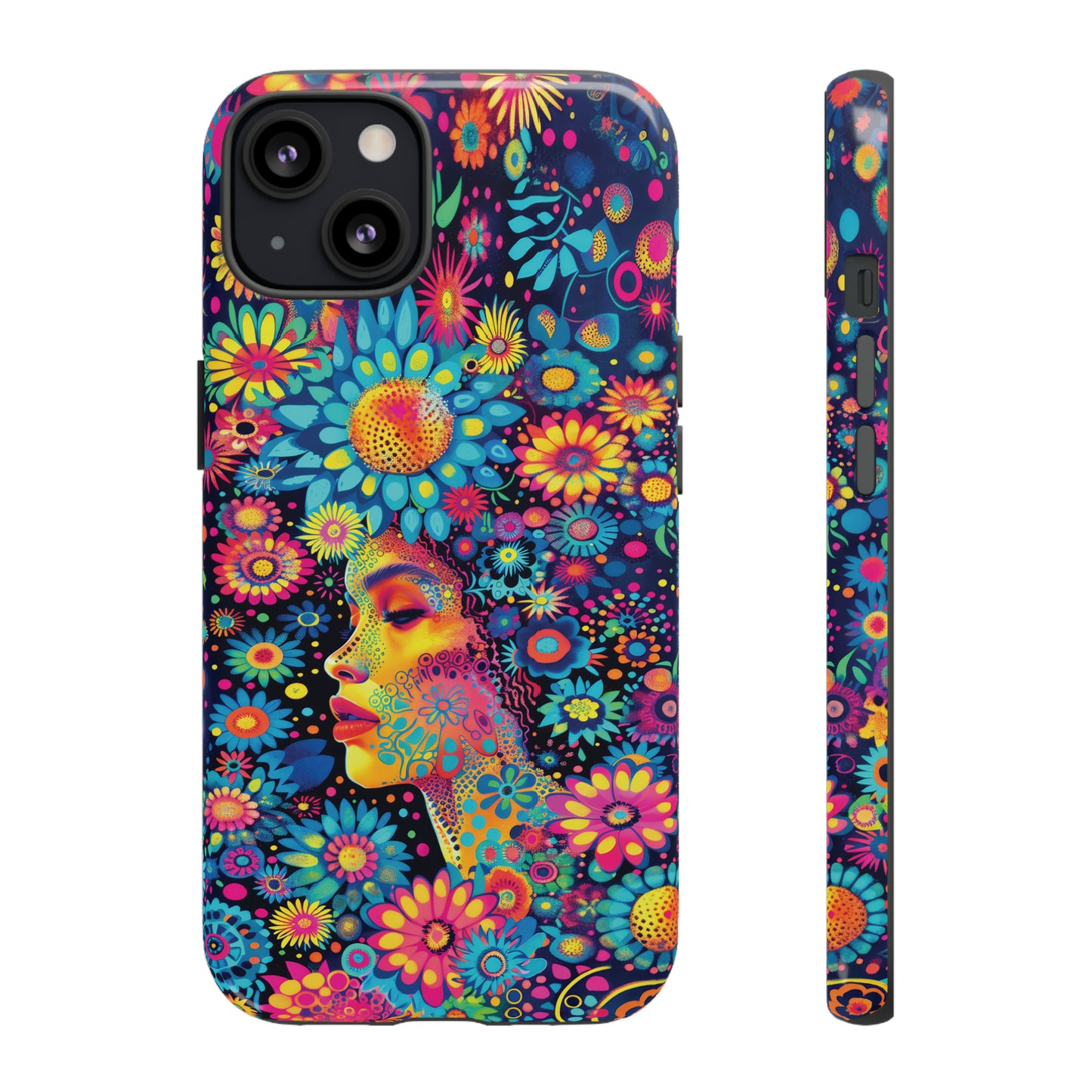 Phone Case, whimsical flower girl, Artistic design, Tough Case, Colorful flower fantasy design, iPhone 15, 14, 13, 12, 11, Samsung, Pixel
