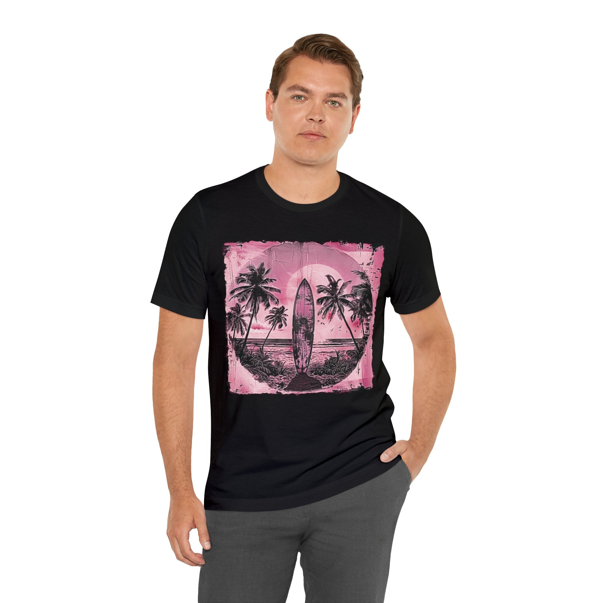 Pink vintage surfboard Unisex Jersey Short Sleeve Tee