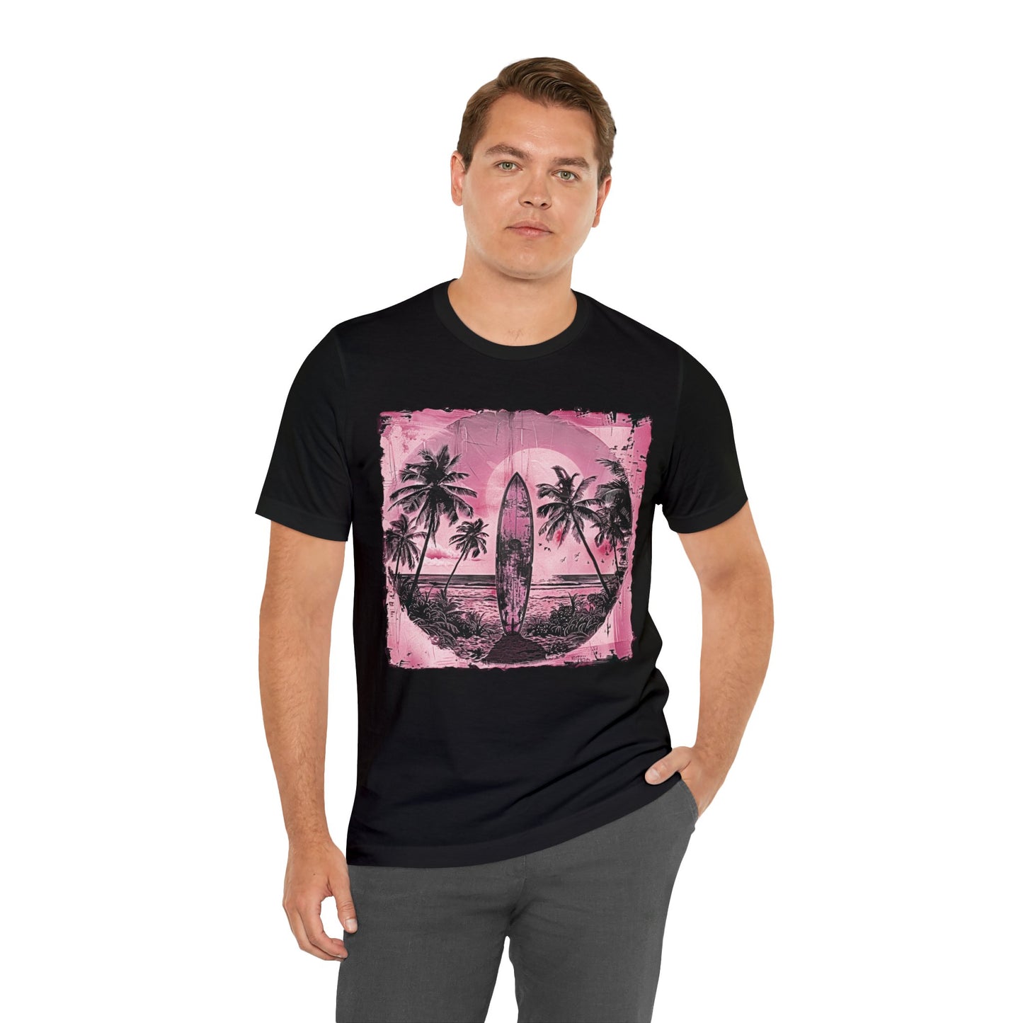 Pink vintage surfboard Unisex Jersey Short Sleeve Tee