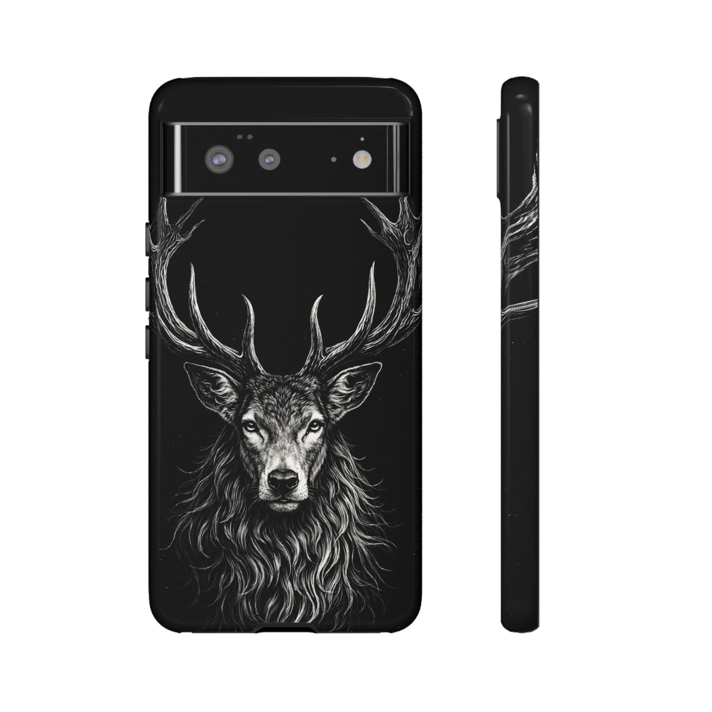 Stag Head drawing Phone Case — Chalk drawing on black of a Deer Protective Phone Cover