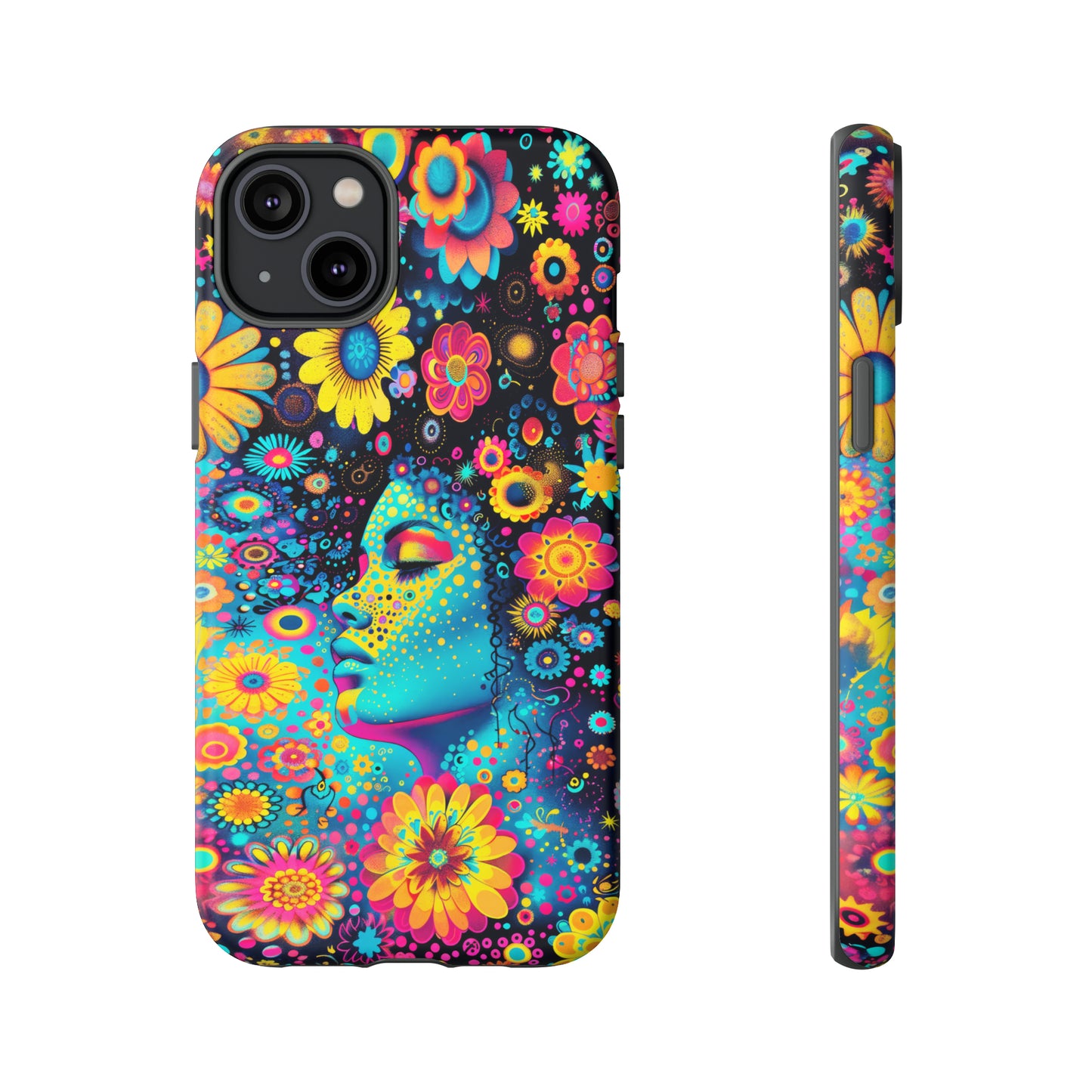 Phone Case, flower girl in aqua, Artistic design, Tough Case, Colorful whimsical flower fantasy design, iPhone 15, 14, 13, 12, 11, Samsung, Pixel