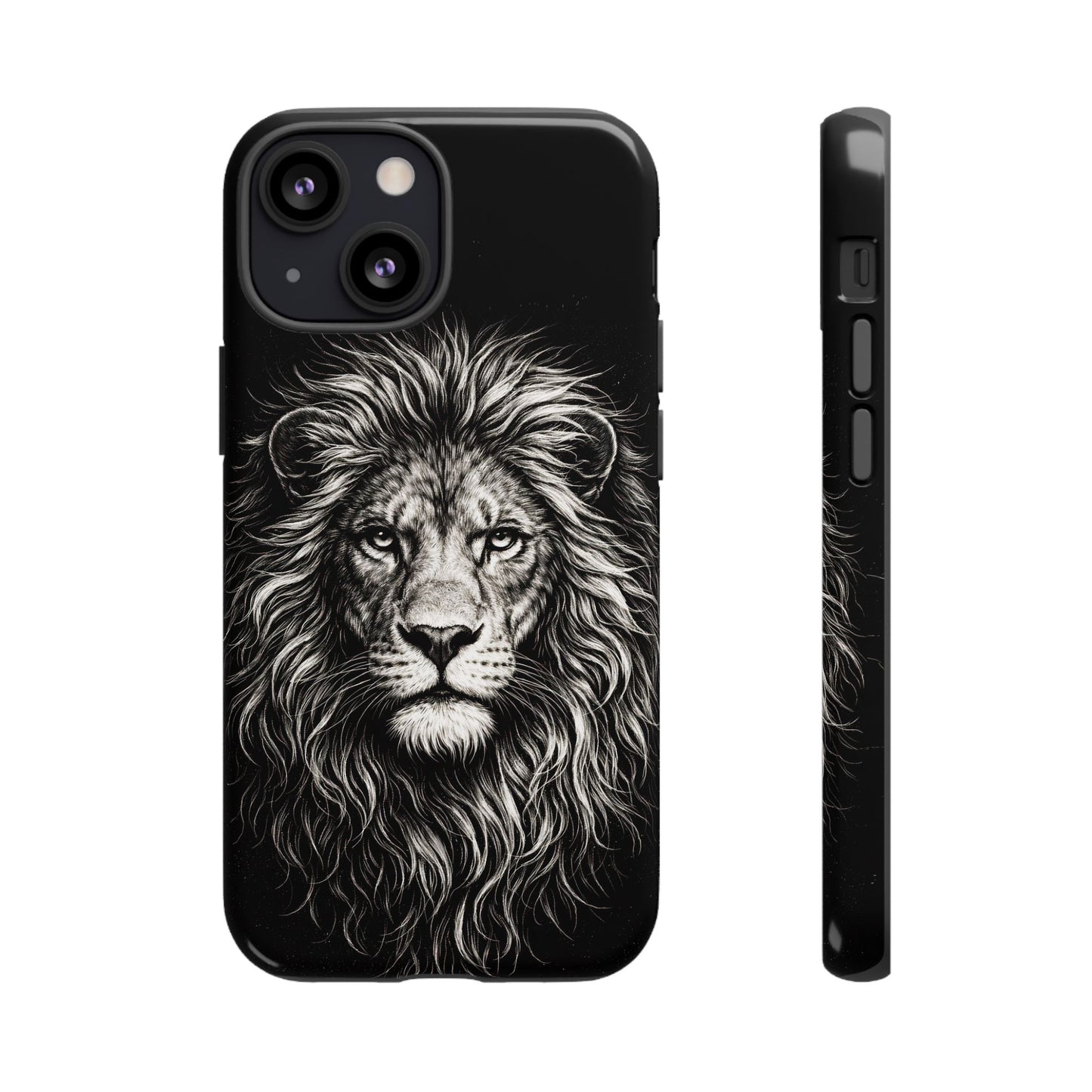 Lion Portrait Tough Phone Case — Protective Black Rugged Case with Detailed Lion Artwork