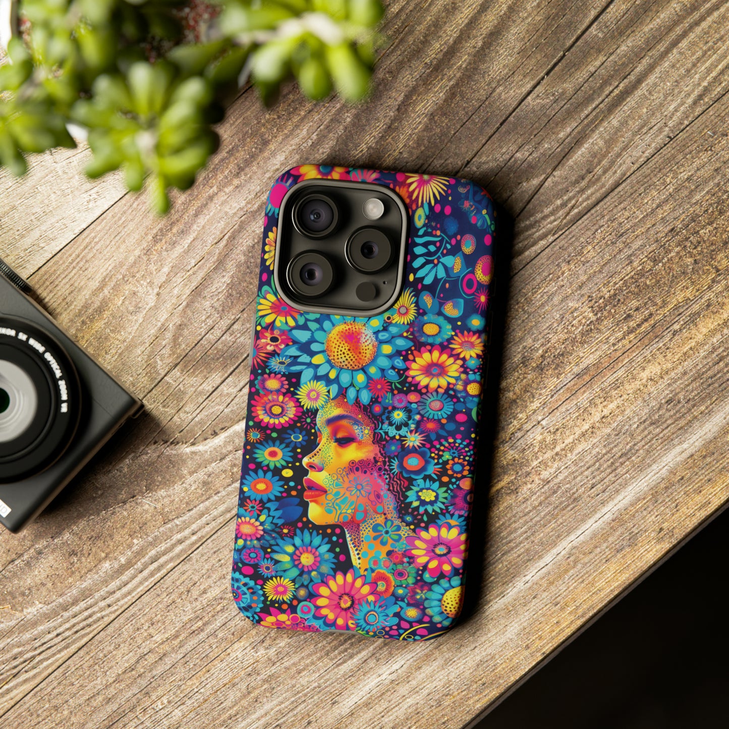 Phone Case, whimsical flower girl, Artistic design, Tough Case, Colorful flower fantasy design, iPhone 15, 14, 13, 12, 11, Samsung, Pixel