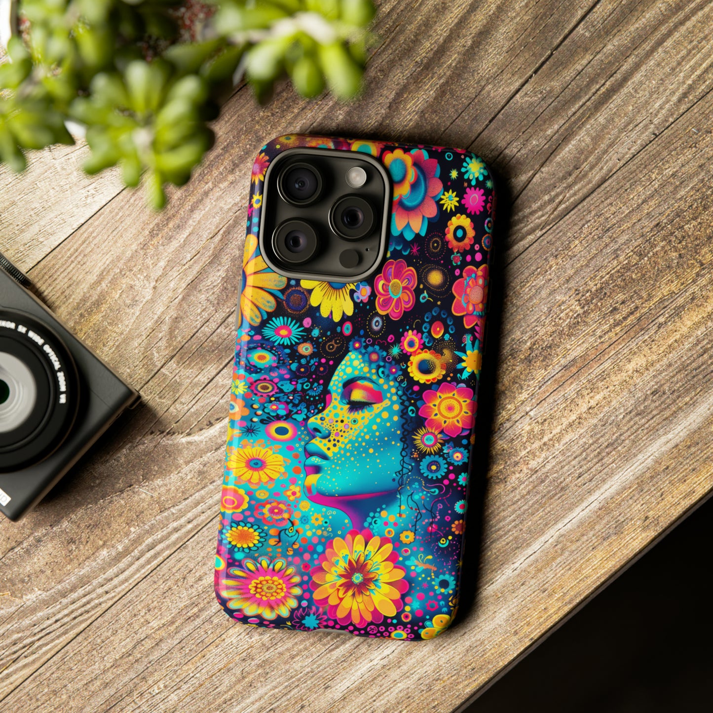 Phone Case, flower girl in aqua, Artistic design, Tough Case, Colorful whimsical flower fantasy design, iPhone 15, 14, 13, 12, 11, Samsung, Pixel