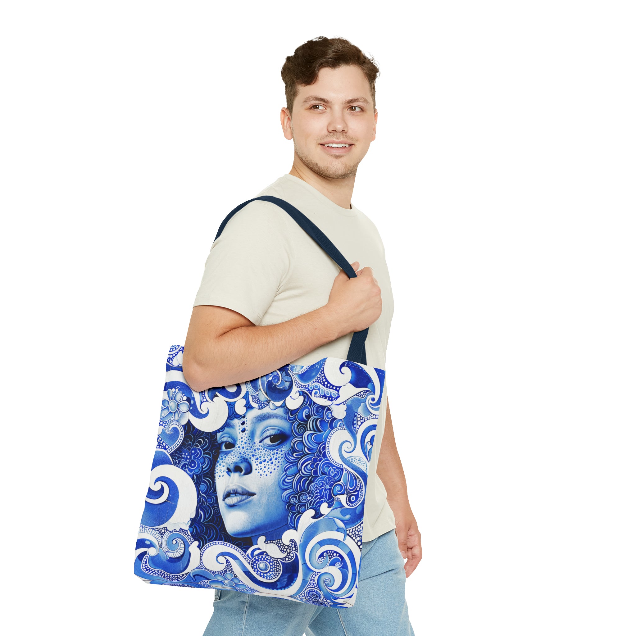 Blue Girl in swirls Tote Bag (AOP)