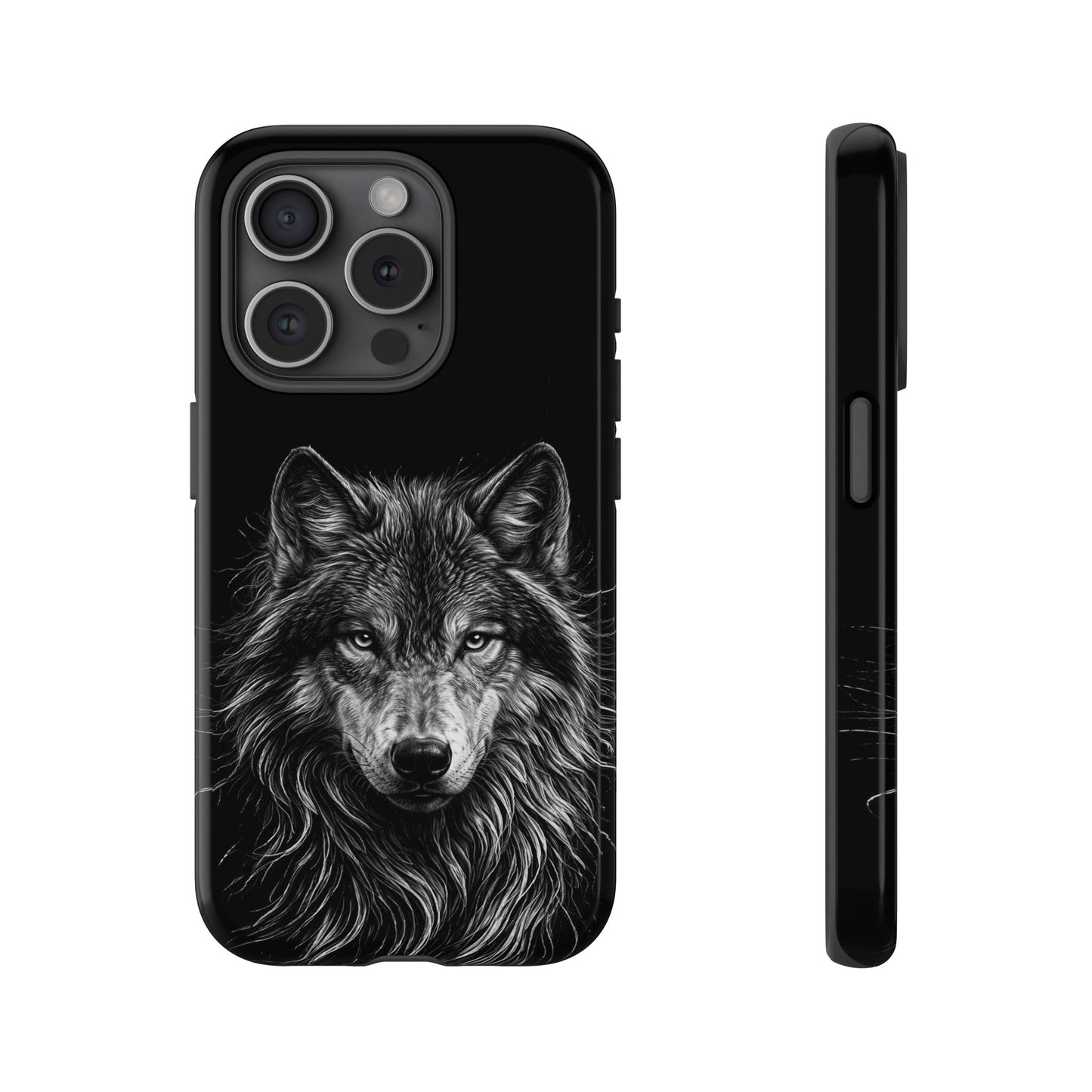 Wolf drawing Phone Case - Tough and Stylish Black Design