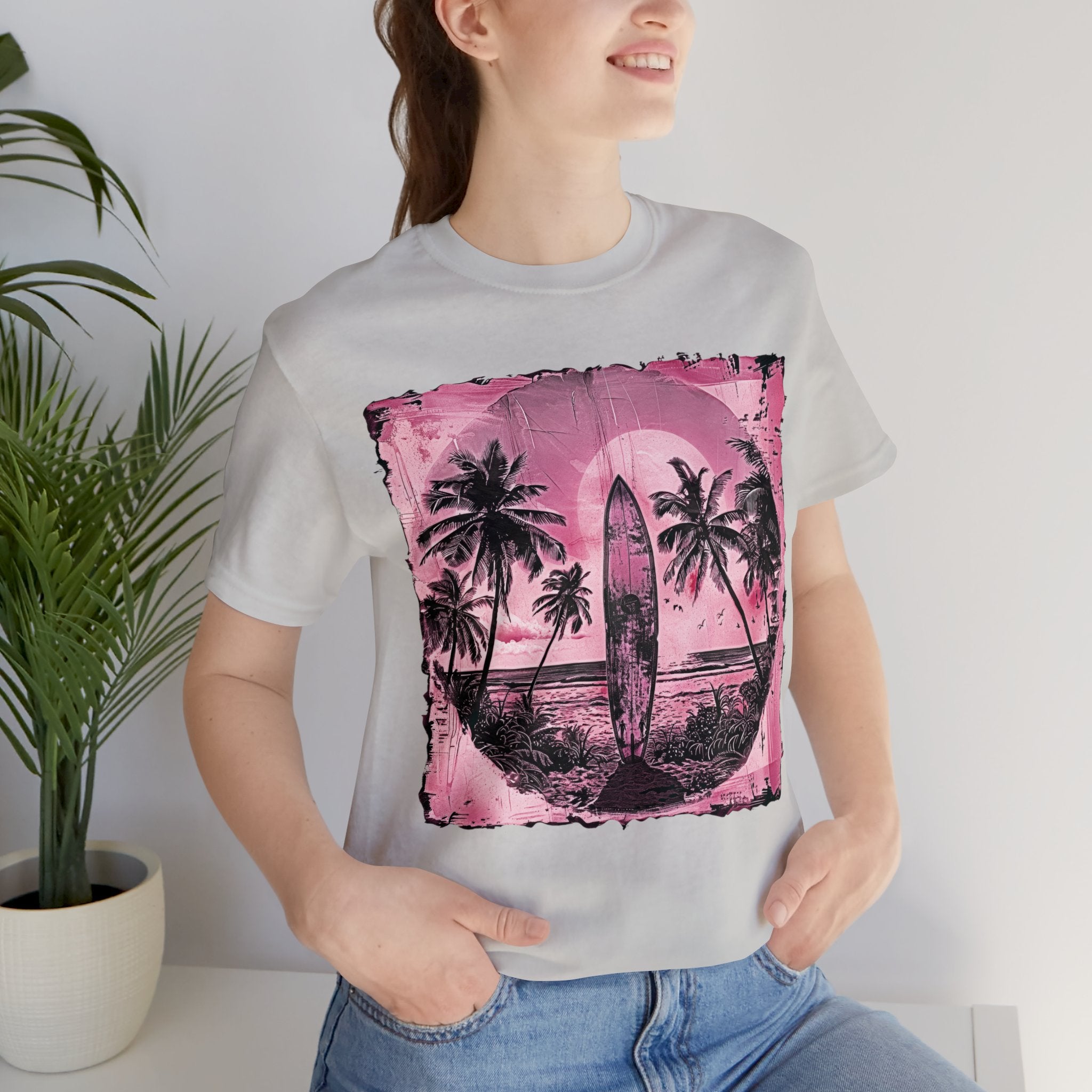 Pink vintage surfboard Unisex Jersey Short Sleeve Tee
