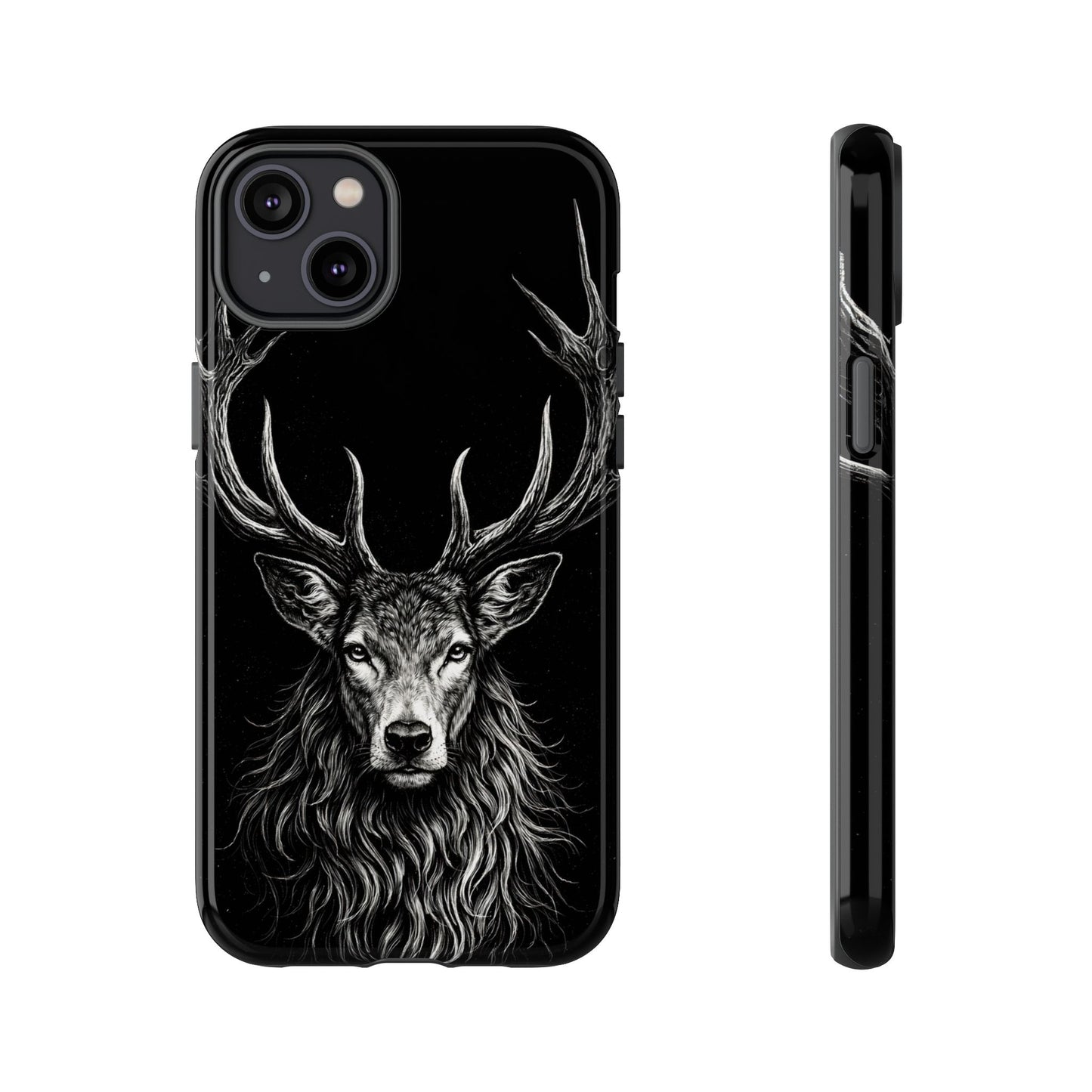 Stag Head drawing Phone Case — Chalk drawing on black of a Deer Protective Phone Cover