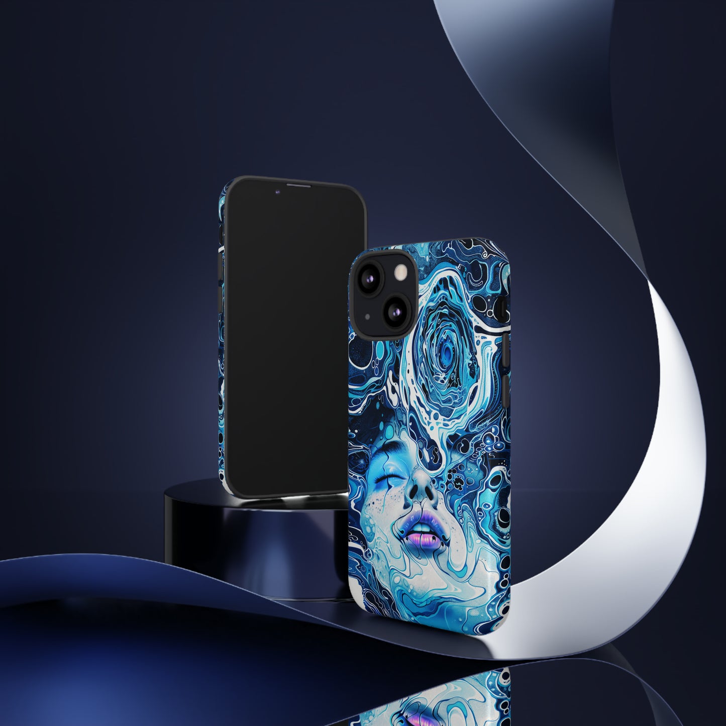 Phone Case, whimsical water fantasy design, blue woman in water, Artistic design, Tough Case, , iPhone 15, 14, 13, 12, 11, Samsung, Pixel