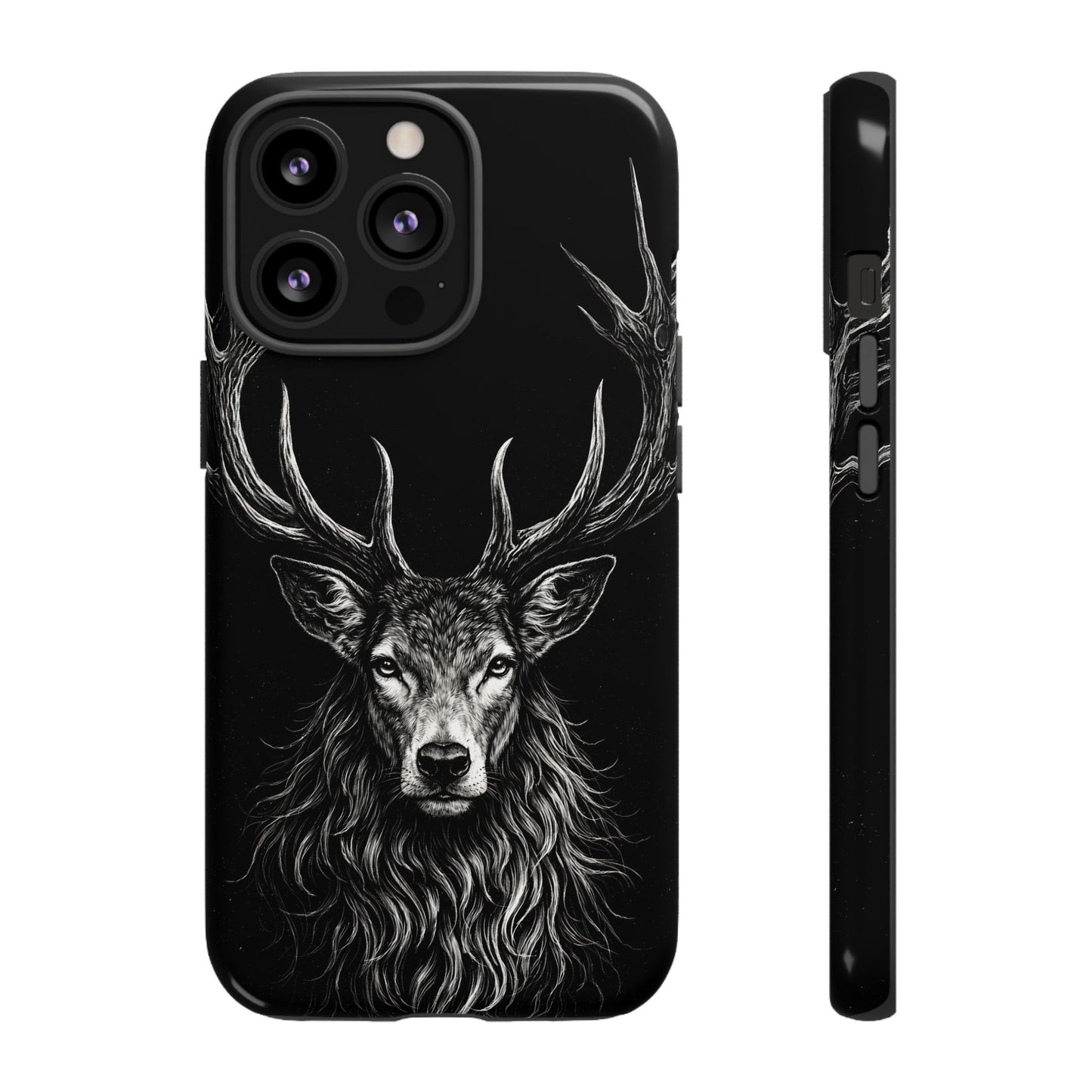 Stag Head drawing Phone Case — Chalk drawing on black of a Deer Protective Phone Cover