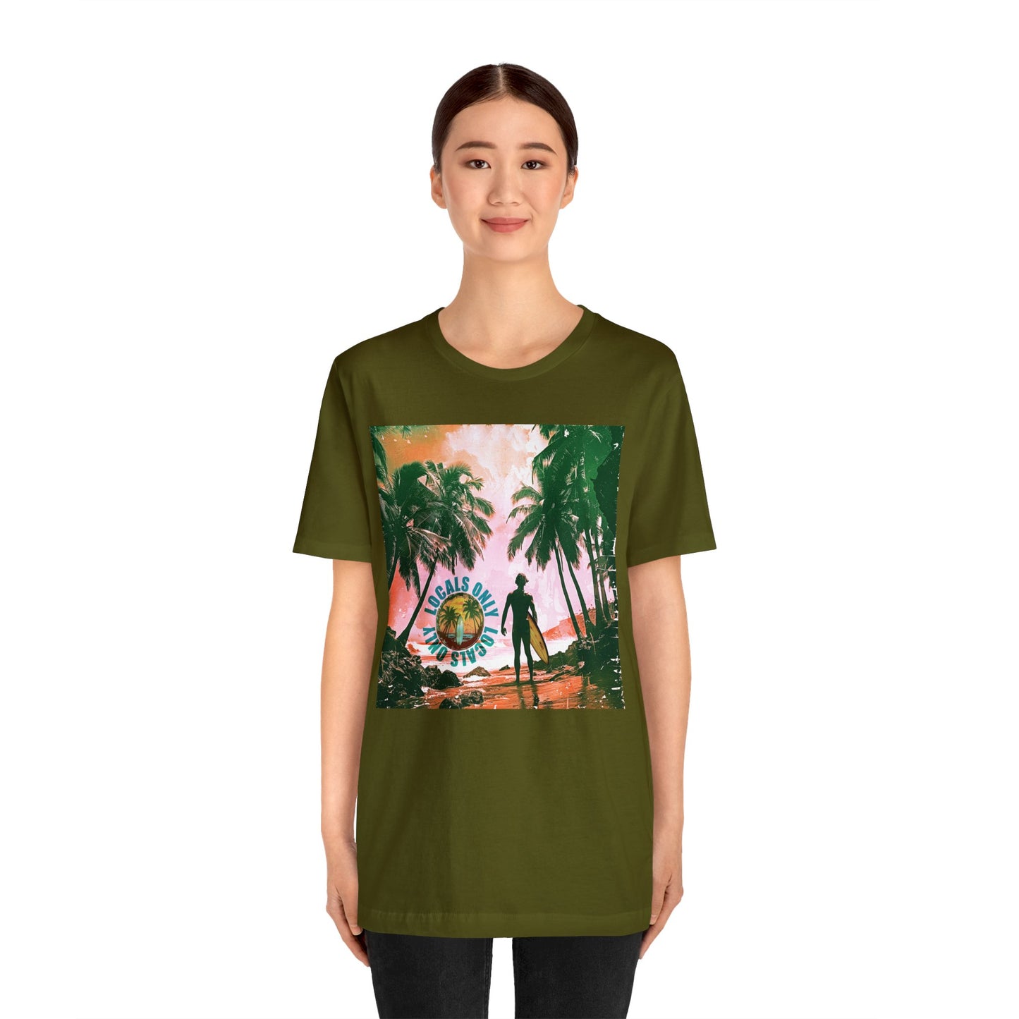Beach scene with Locals Only stamp Unisex Jersey Short Sleeve Tee